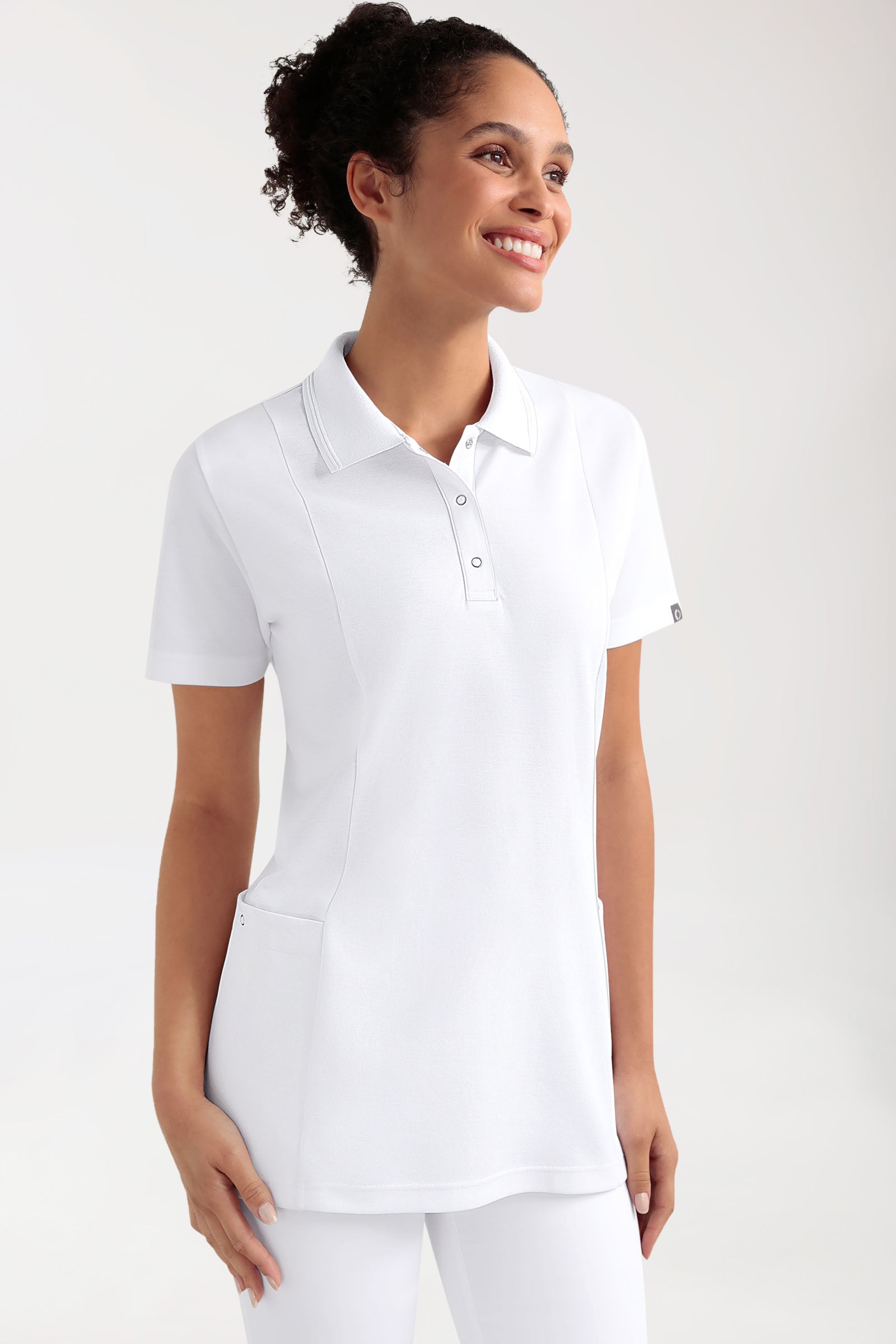 COMFY FLEX Stretch oversteektuniek dames - polokraag wit, Voorzijde view
