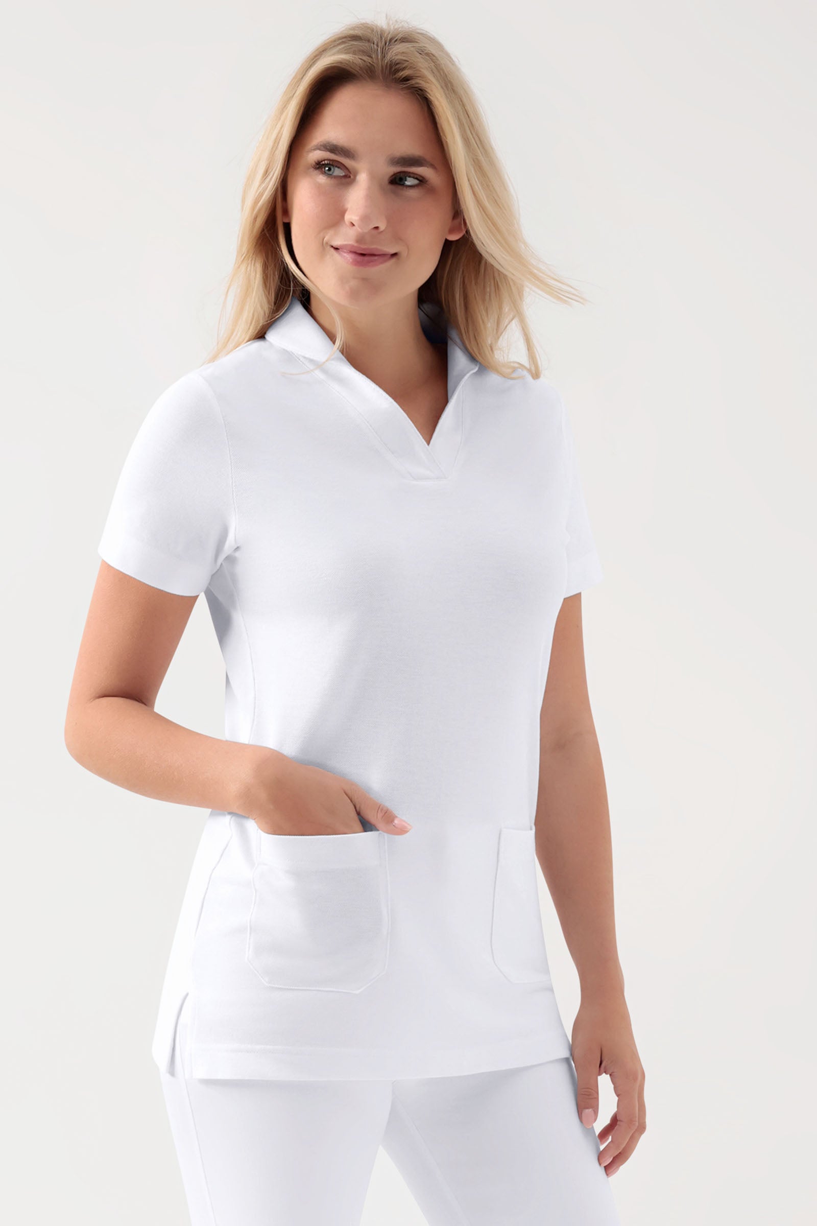 COMFY FLEX stretch oversteektuniek dames - sjaalkraag wit