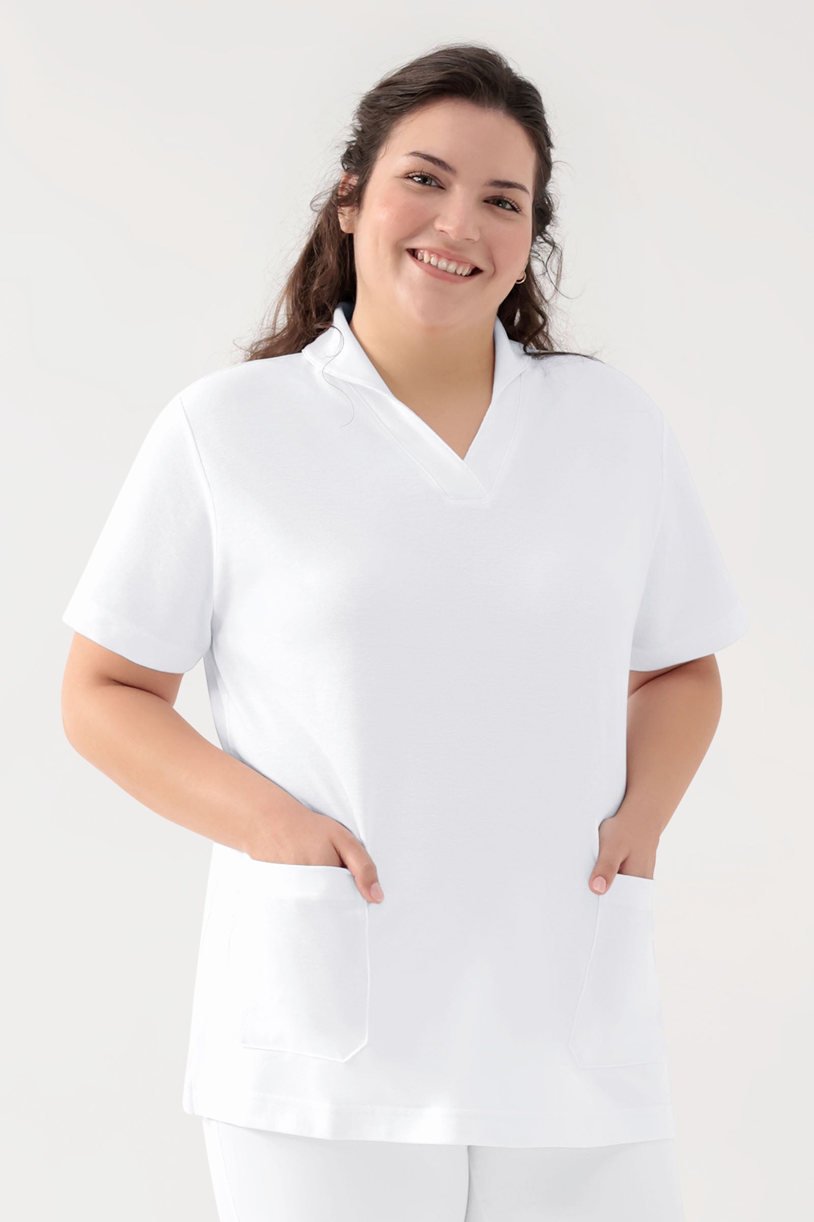 COMFY FLEX stretch oversteektuniek dames - sjaalkraag wit