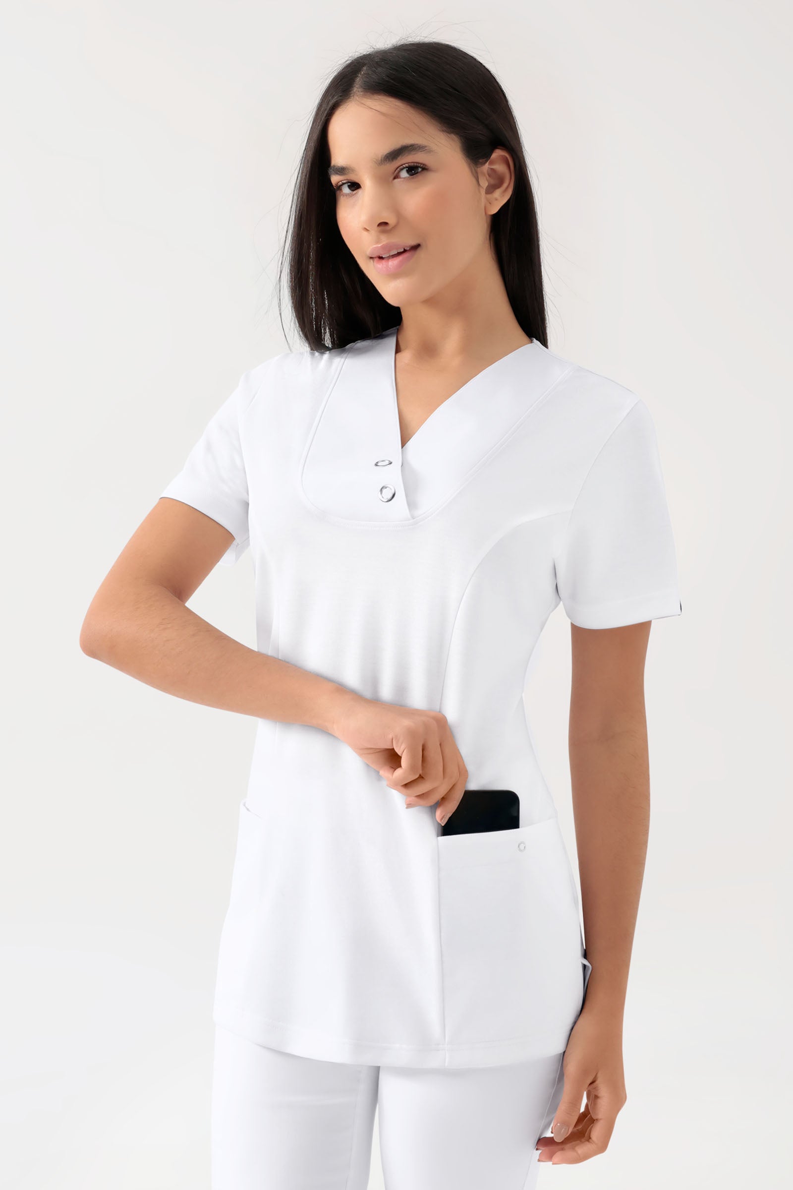 COMFY FLEX stretch oversteektuniek dames - met drukknopen wit
