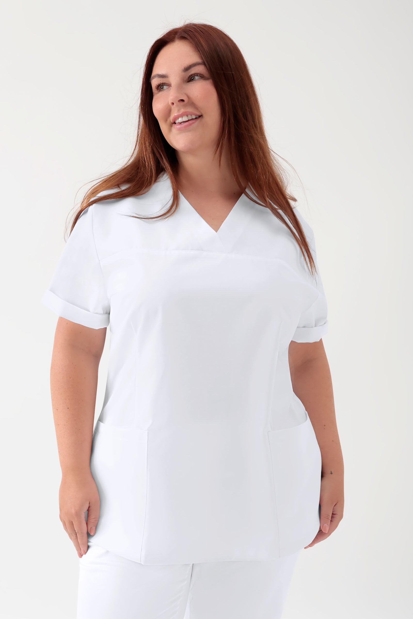 Stretch oversteektuniek dames - V-hals wit