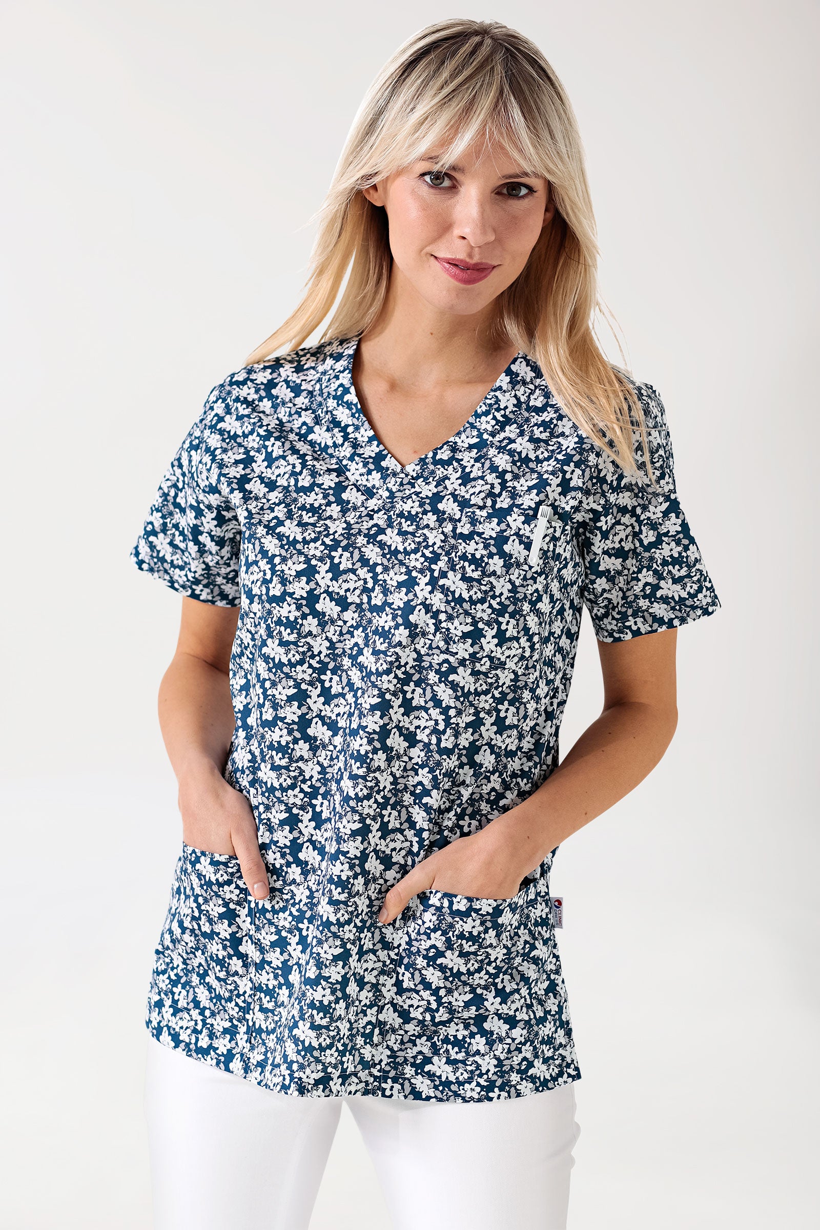Lichte oversteektuniek - all-over print wit/blauw/grijs