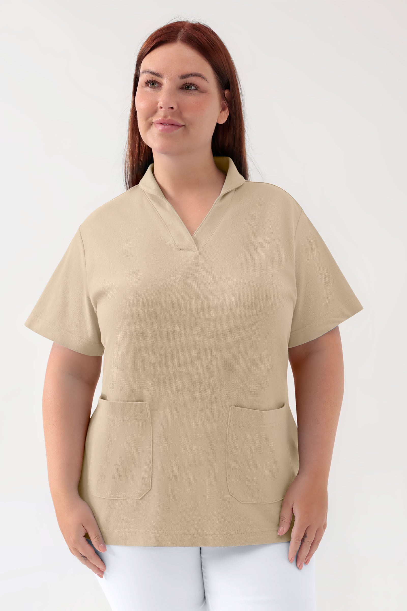 COMFY FLEX stretch oversteektuniek dames - sjaalkraag zand