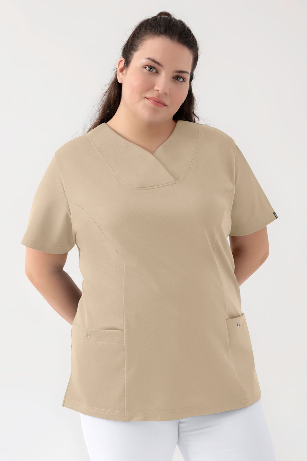 COMFY FLEX stretch oversteektuniek dames - hartvormige hals zand