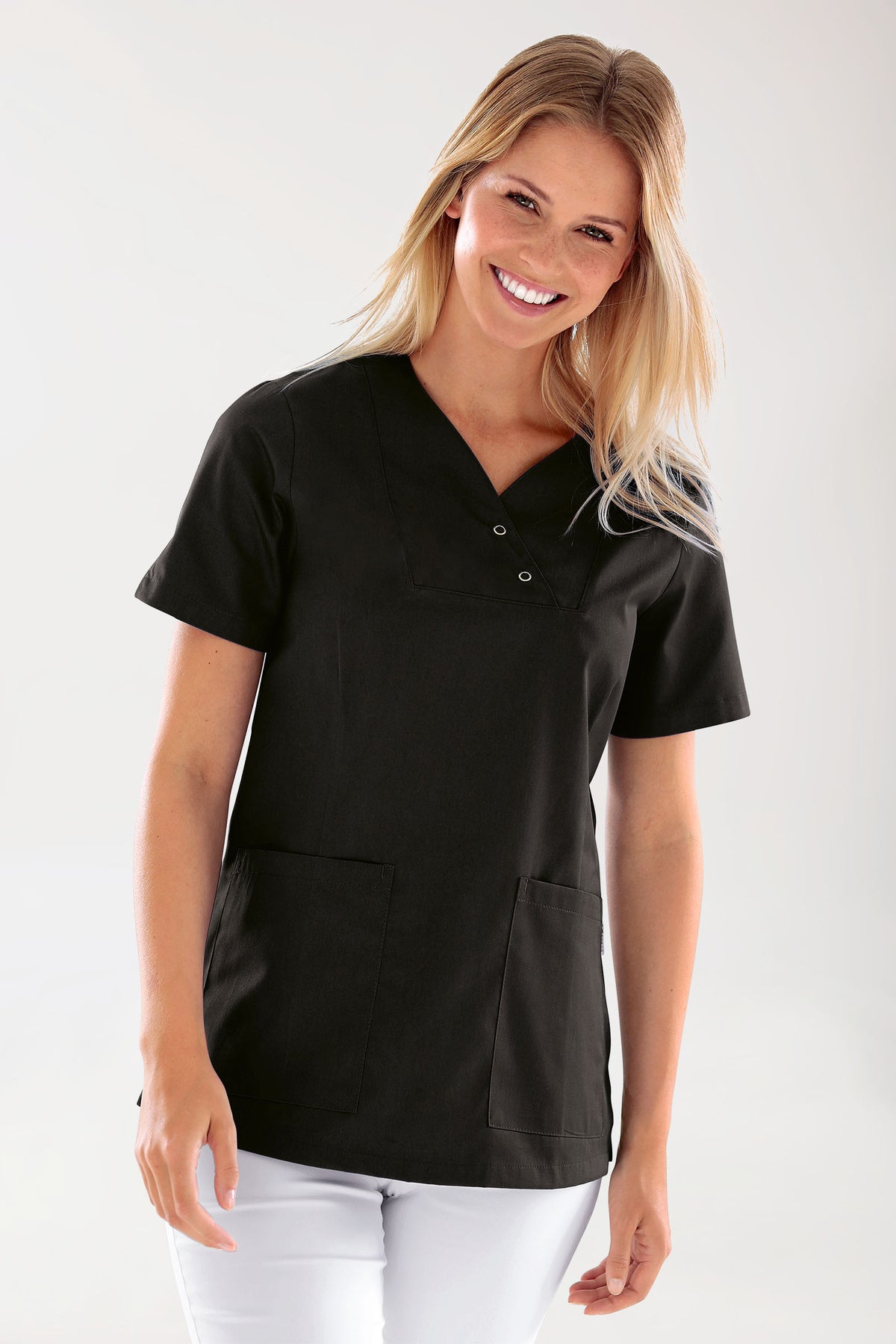 CORE oversteektuniek dames curved fit - met drukknopen zwart, Voorzijde view