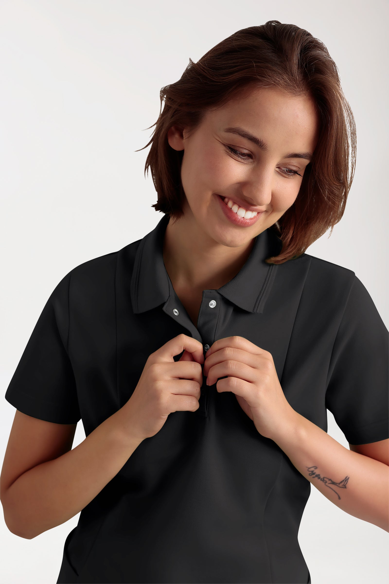 COMFY FLEX Stretch oversteektuniek dames - polokraag zwart