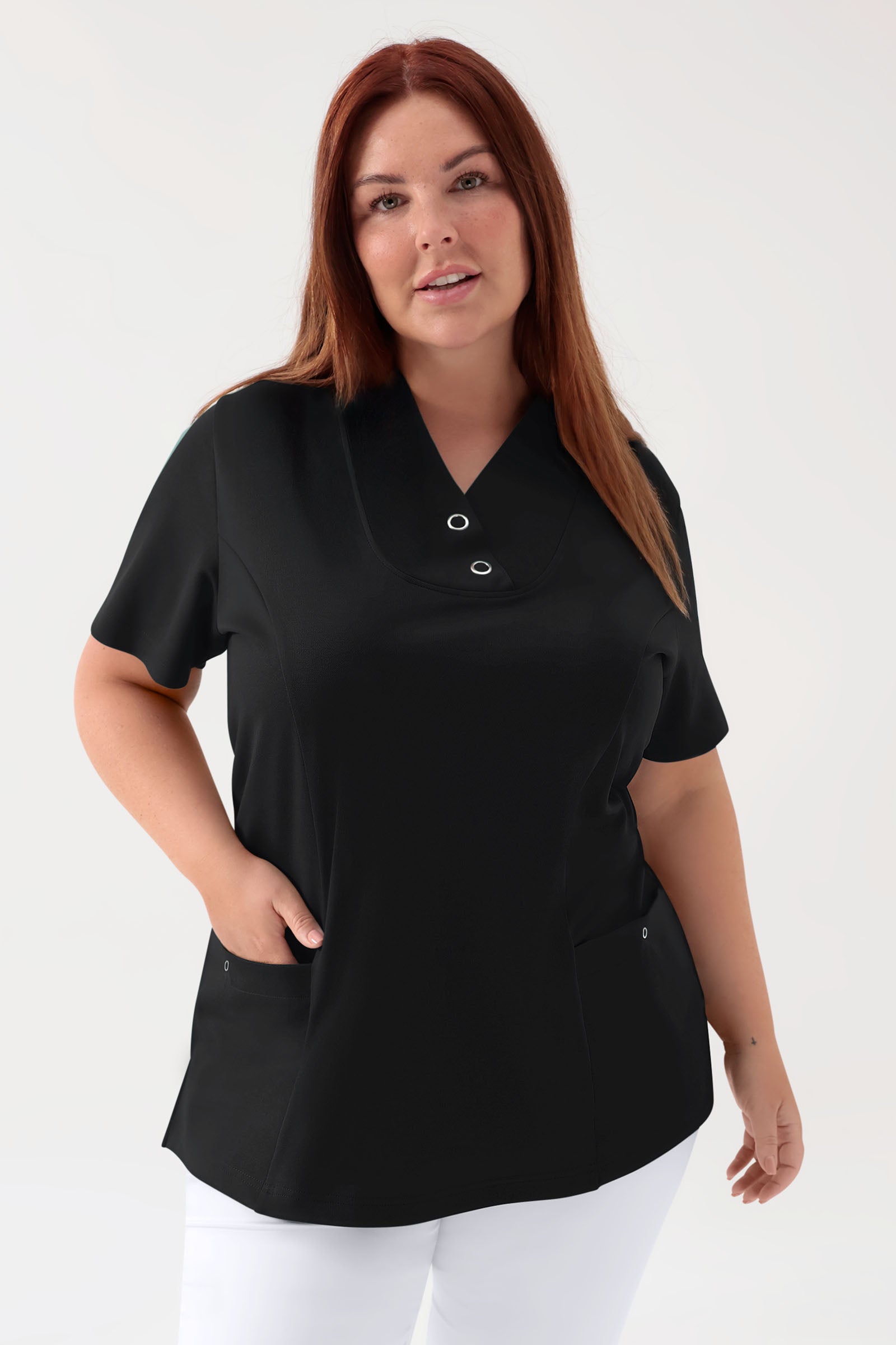 COMFY FLEX stretch oversteektuniek dames - met drukknopen zwart