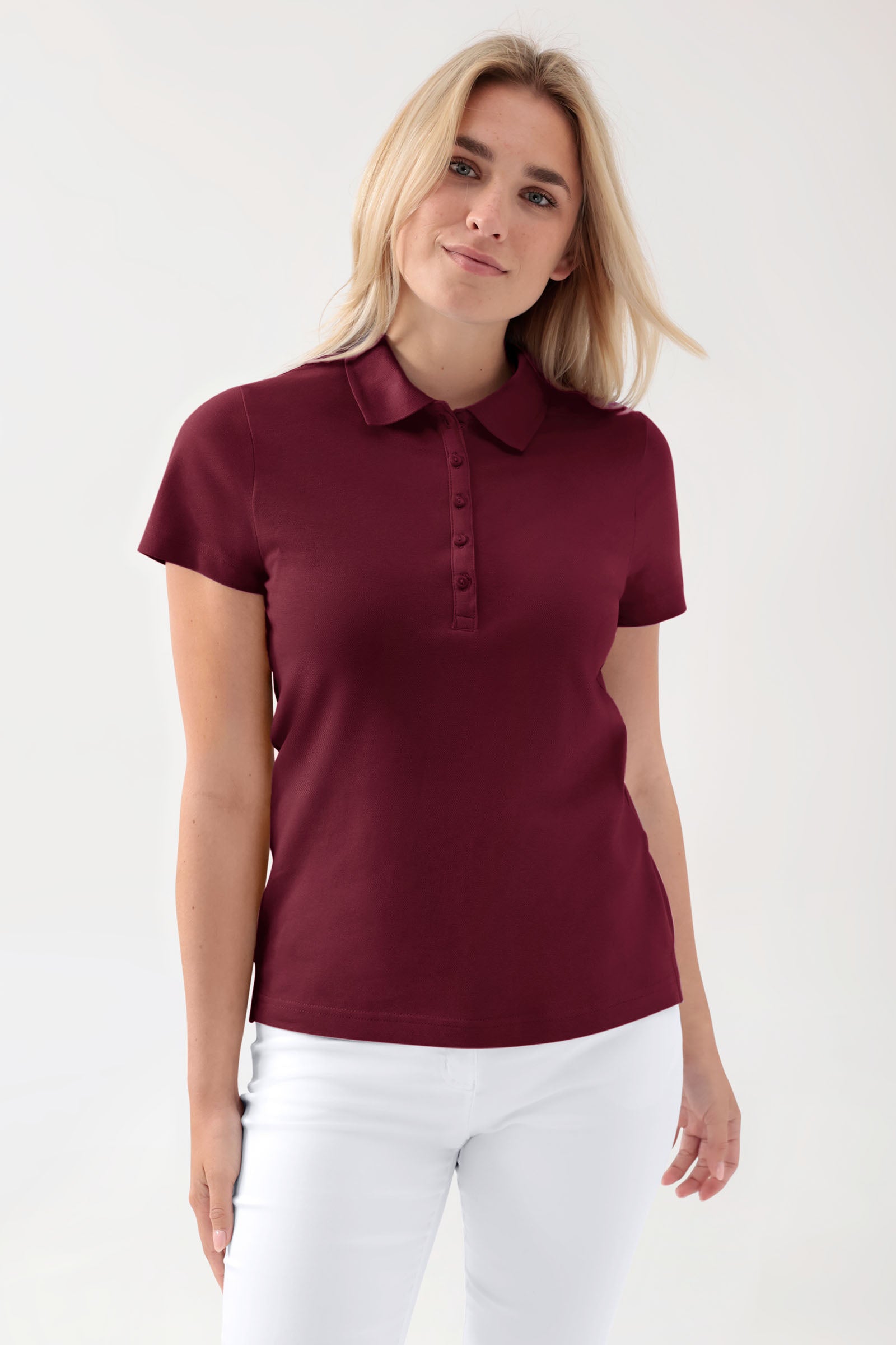 Stretch shirt dames - polokraag bordeaux