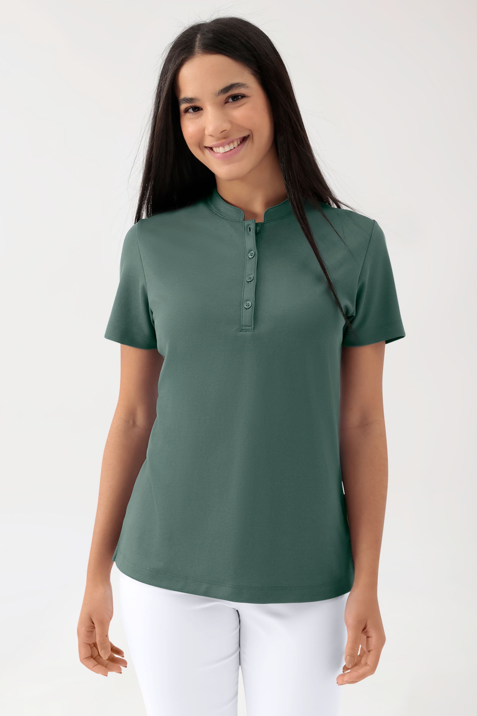 COMFY FLEX stretch shirt dames - opstaande kraag donkergroen