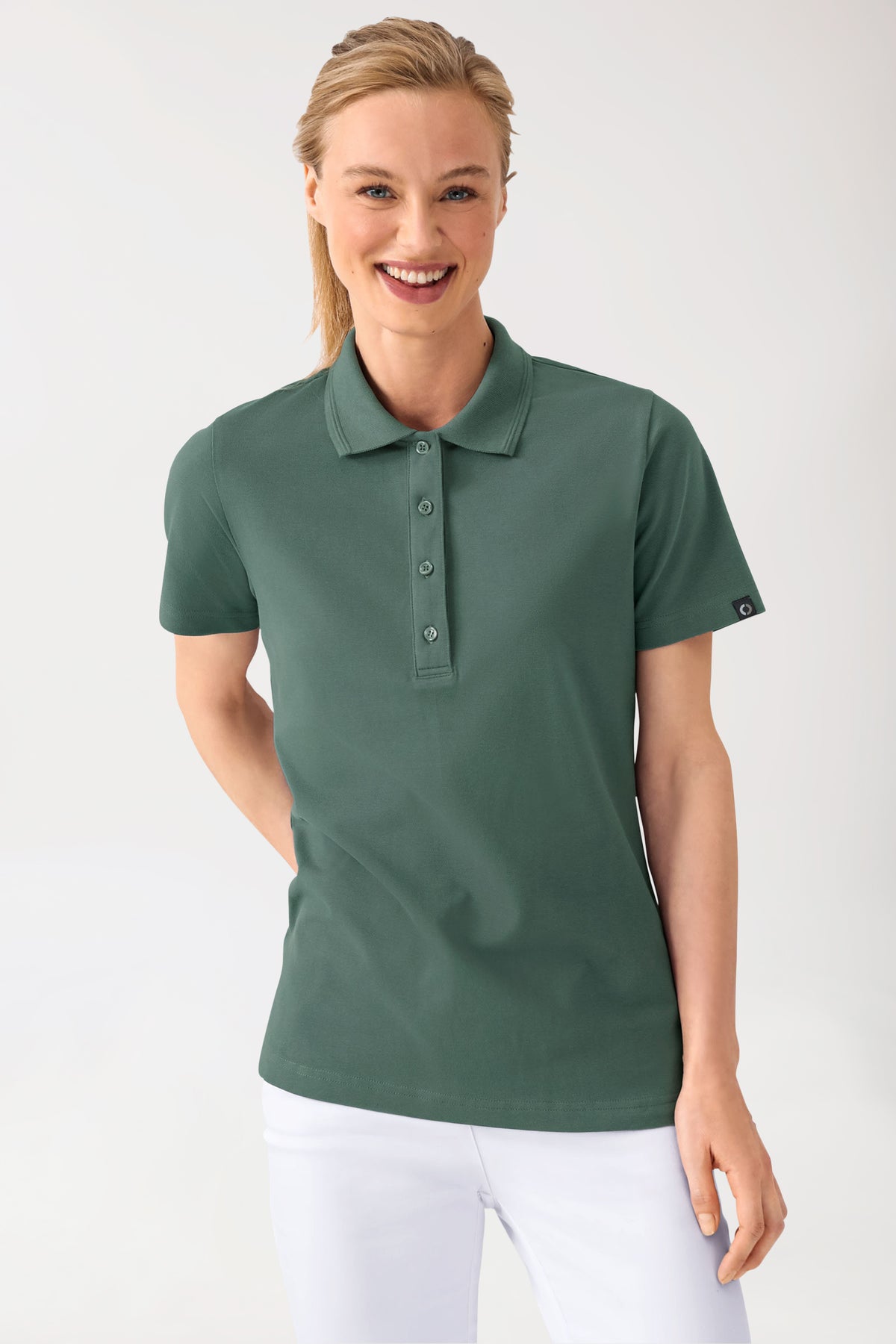 COMFY FLEX stretch shirt dames - polokraag donkergroen, Voorzijde view
