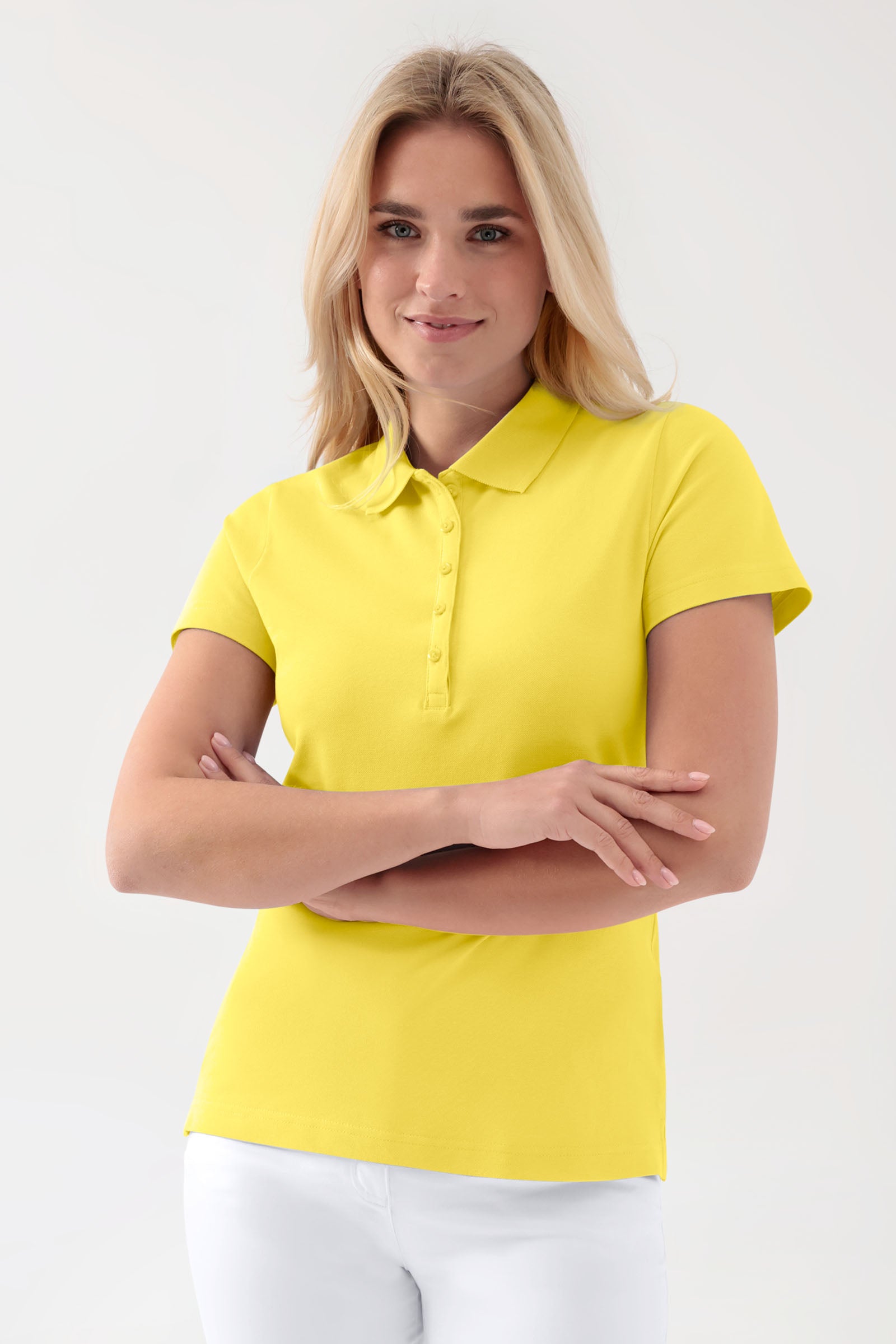 Stretch shirt dames - polokraag geel