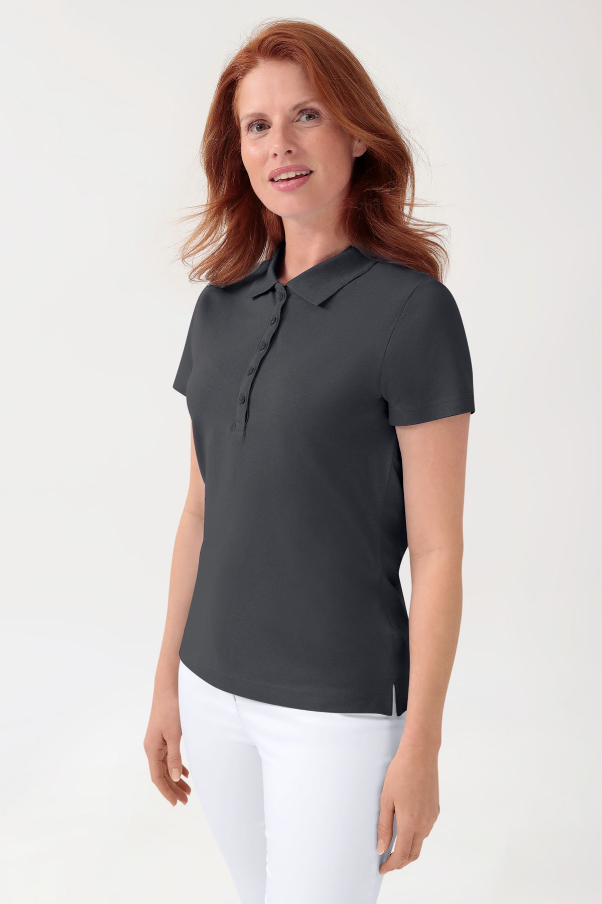 Stretch shirt dames - polokraag leigrijs
