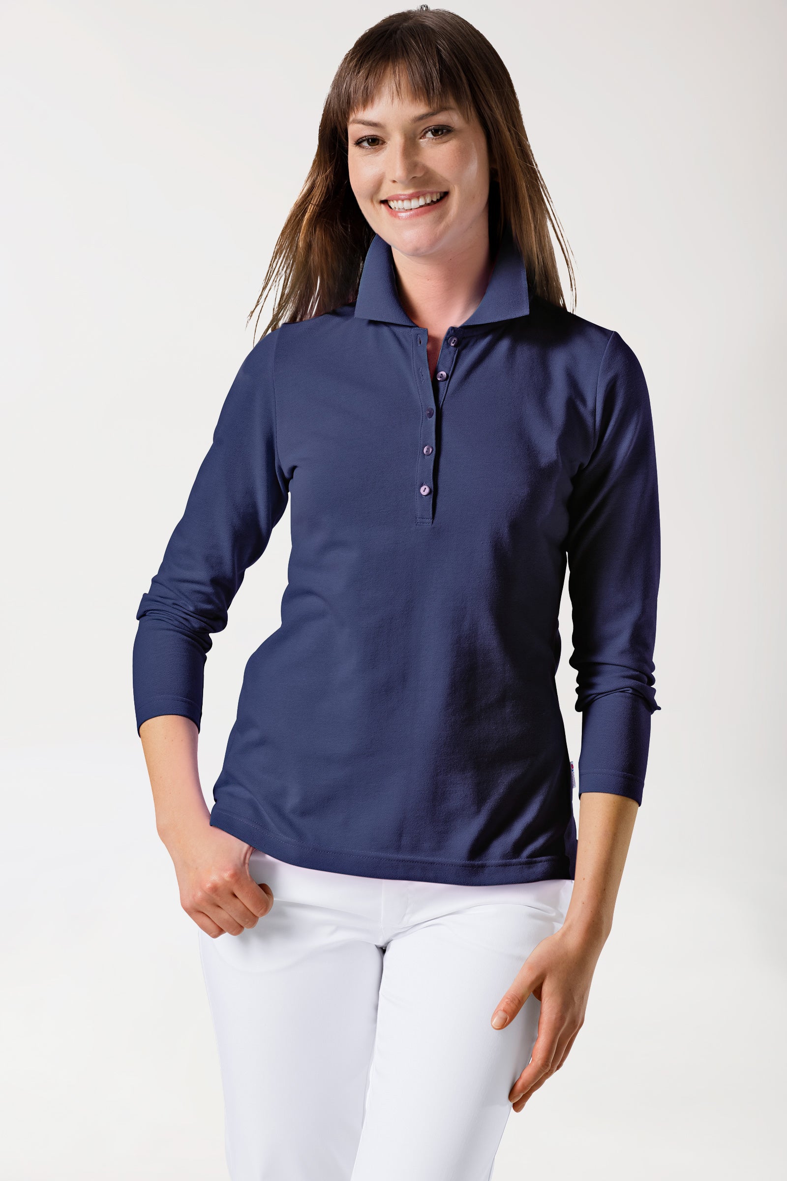 Stretch shirt dames - 1/1 mouw met polokraag navy