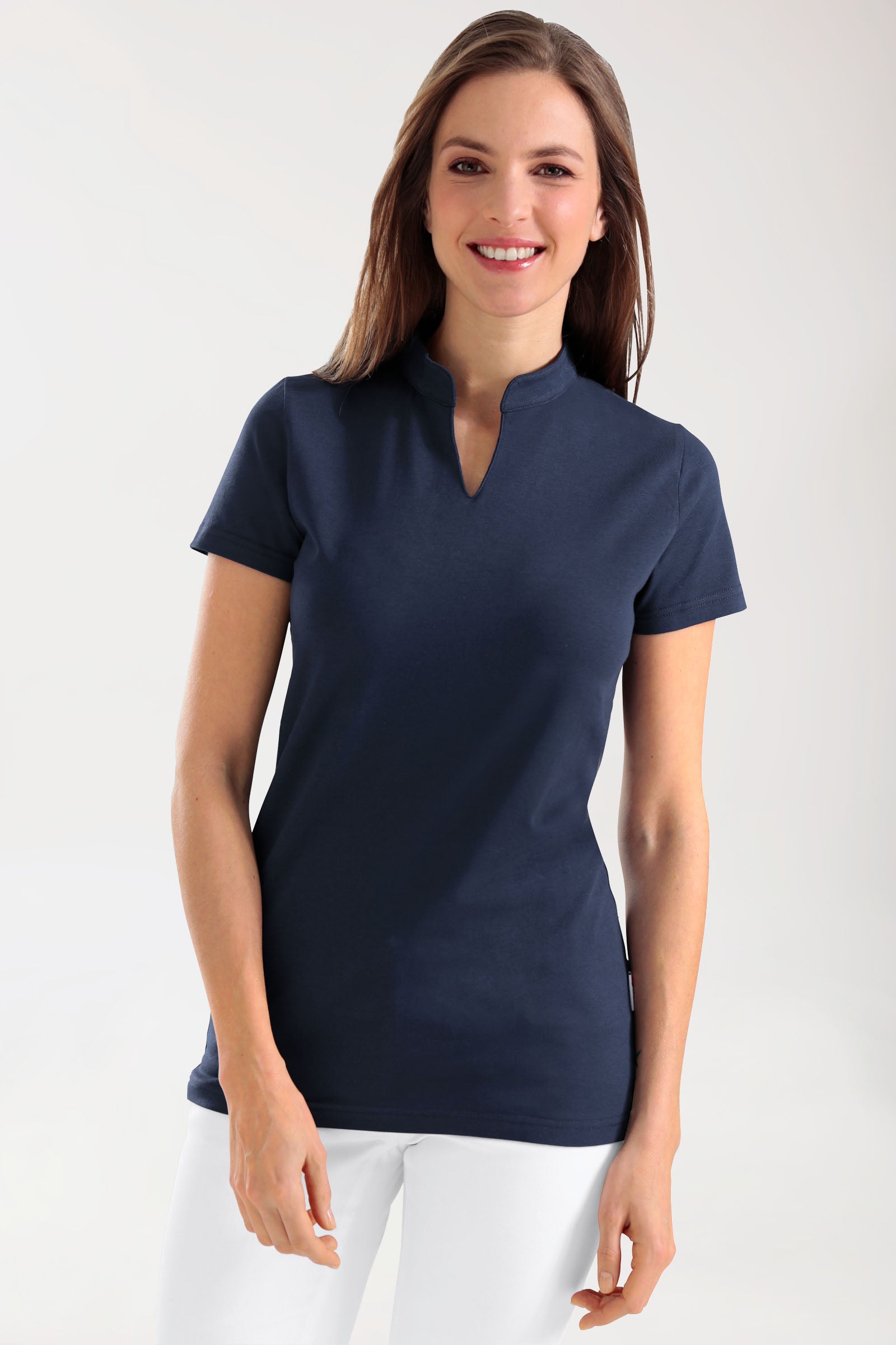 Stretch shirt dames - opstaande kraag navy