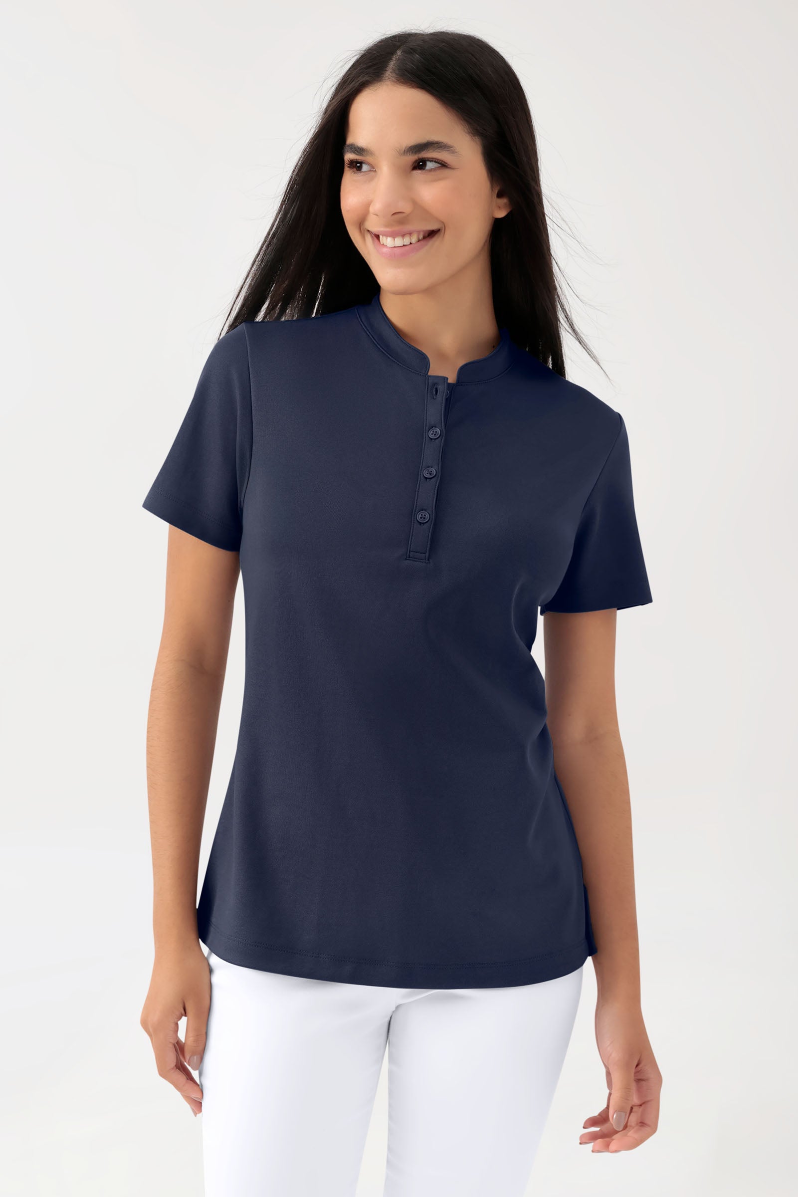 COMFY FLEX stretch shirt dames - opstaande kraag navy, Voorzijde view