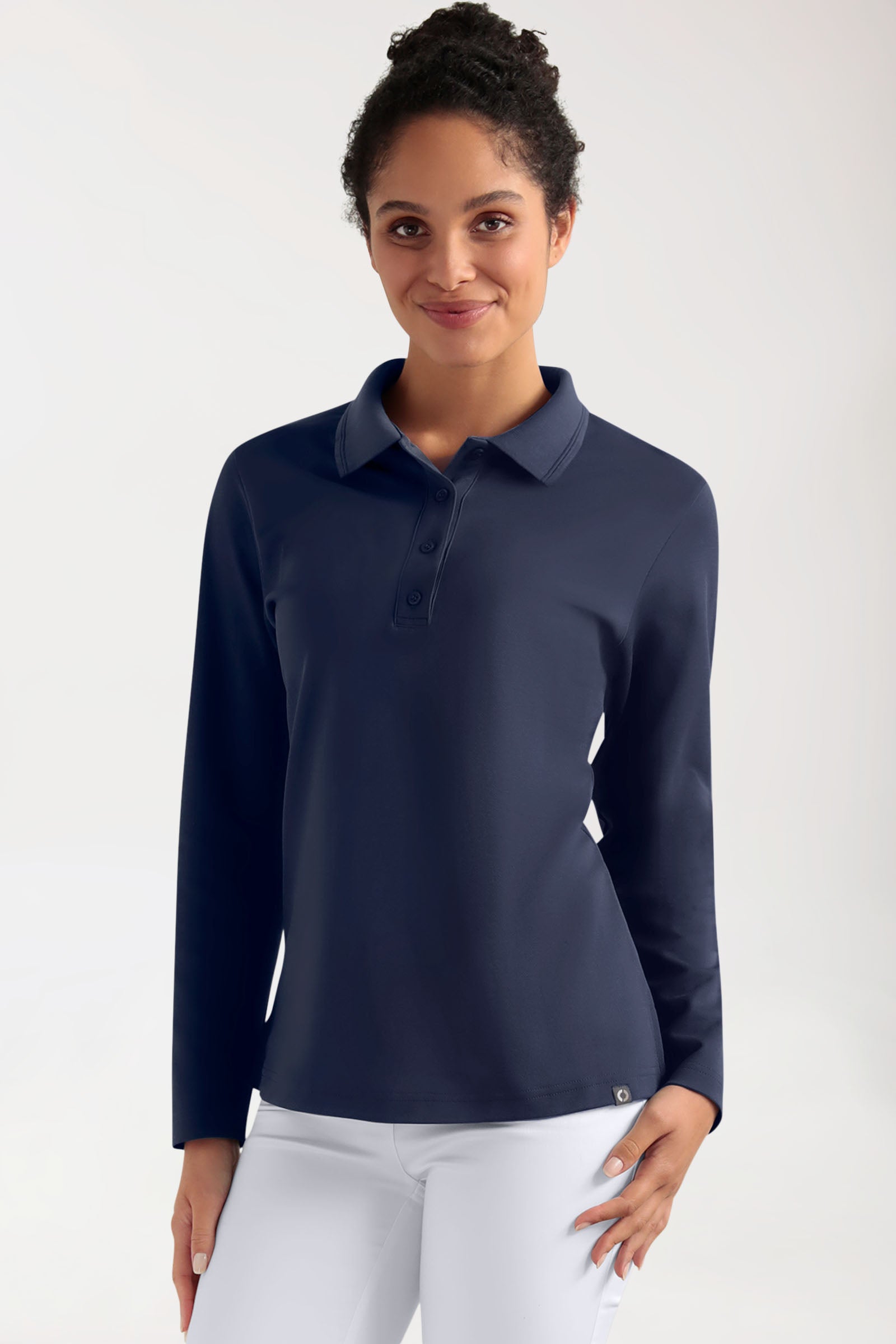 COMFY FLEX stretch longsleeve dames double face piqué - polokraag navy