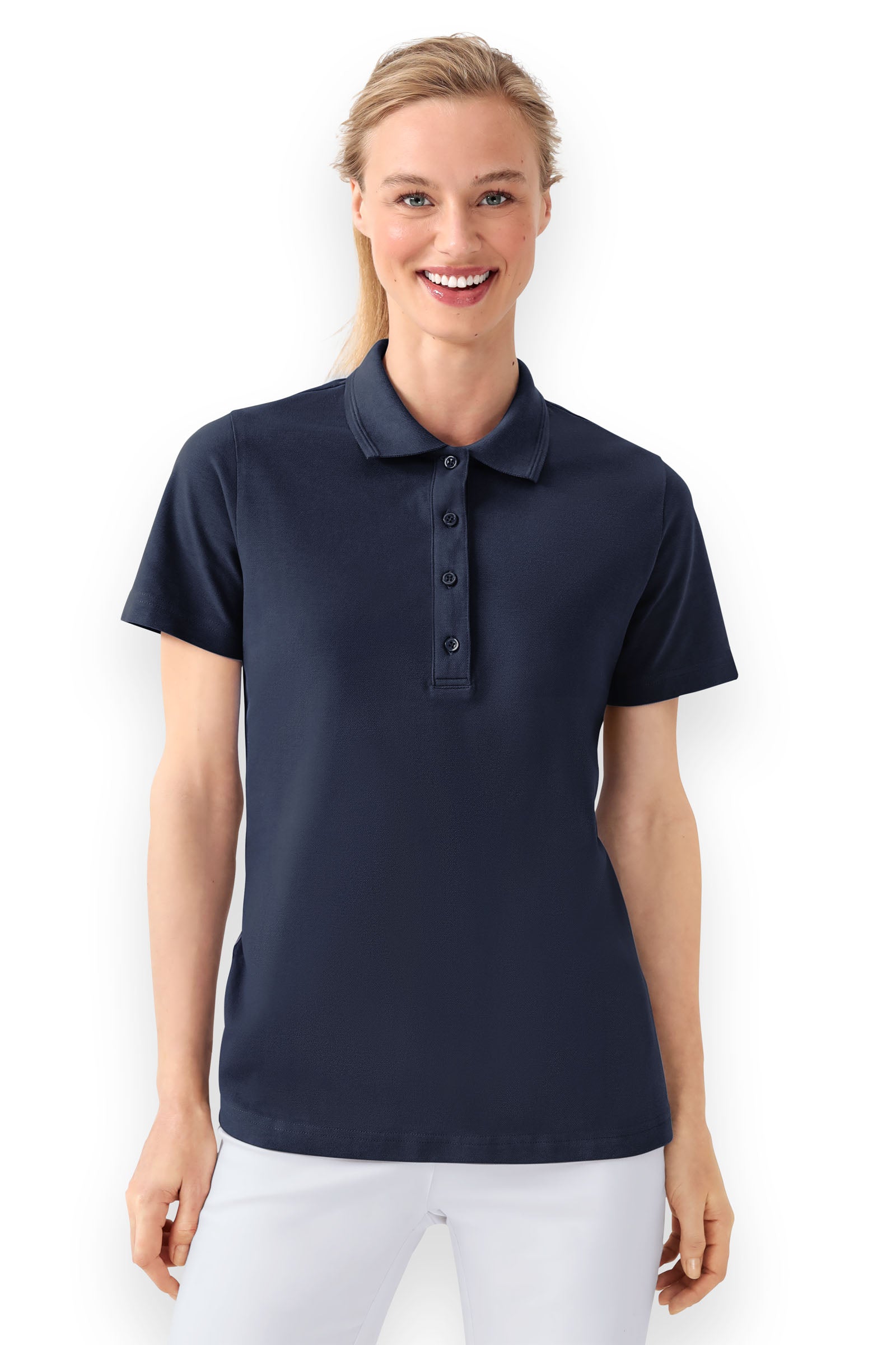 Stretch shirt dames piqué polokraag navy