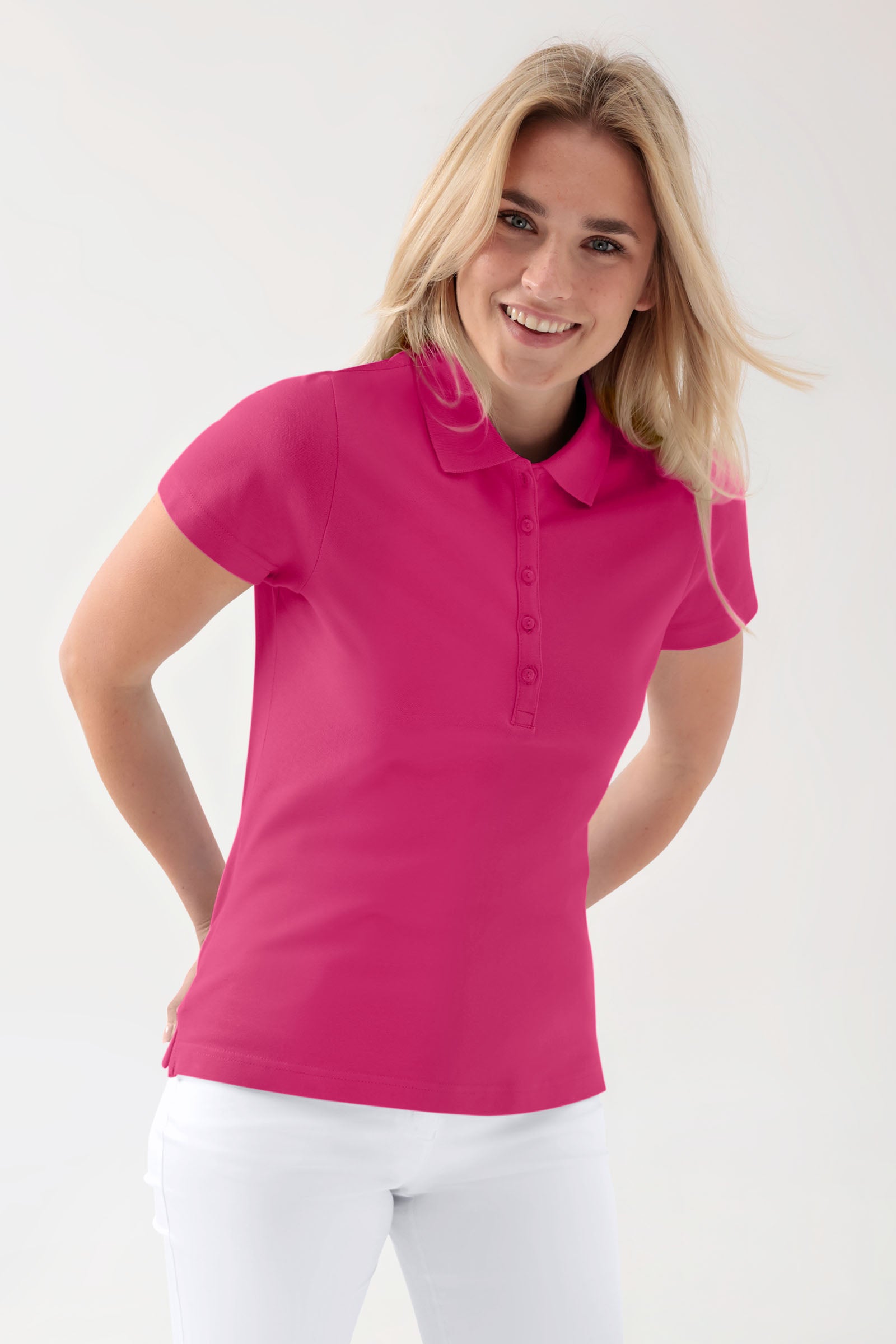 Stretch shirt dames - polokraag pink