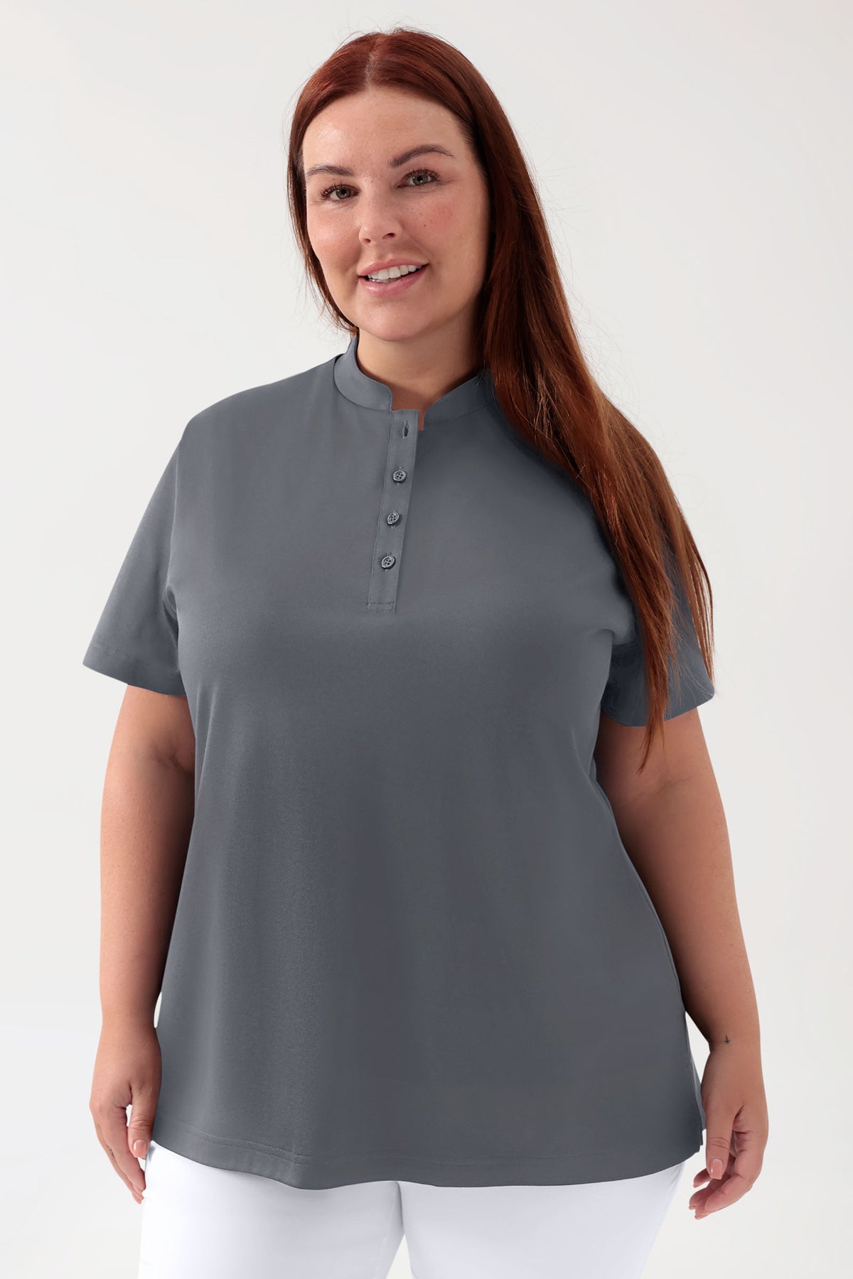 COMFY FLEX stretch shirt dames - opstaande kraag steengrijs