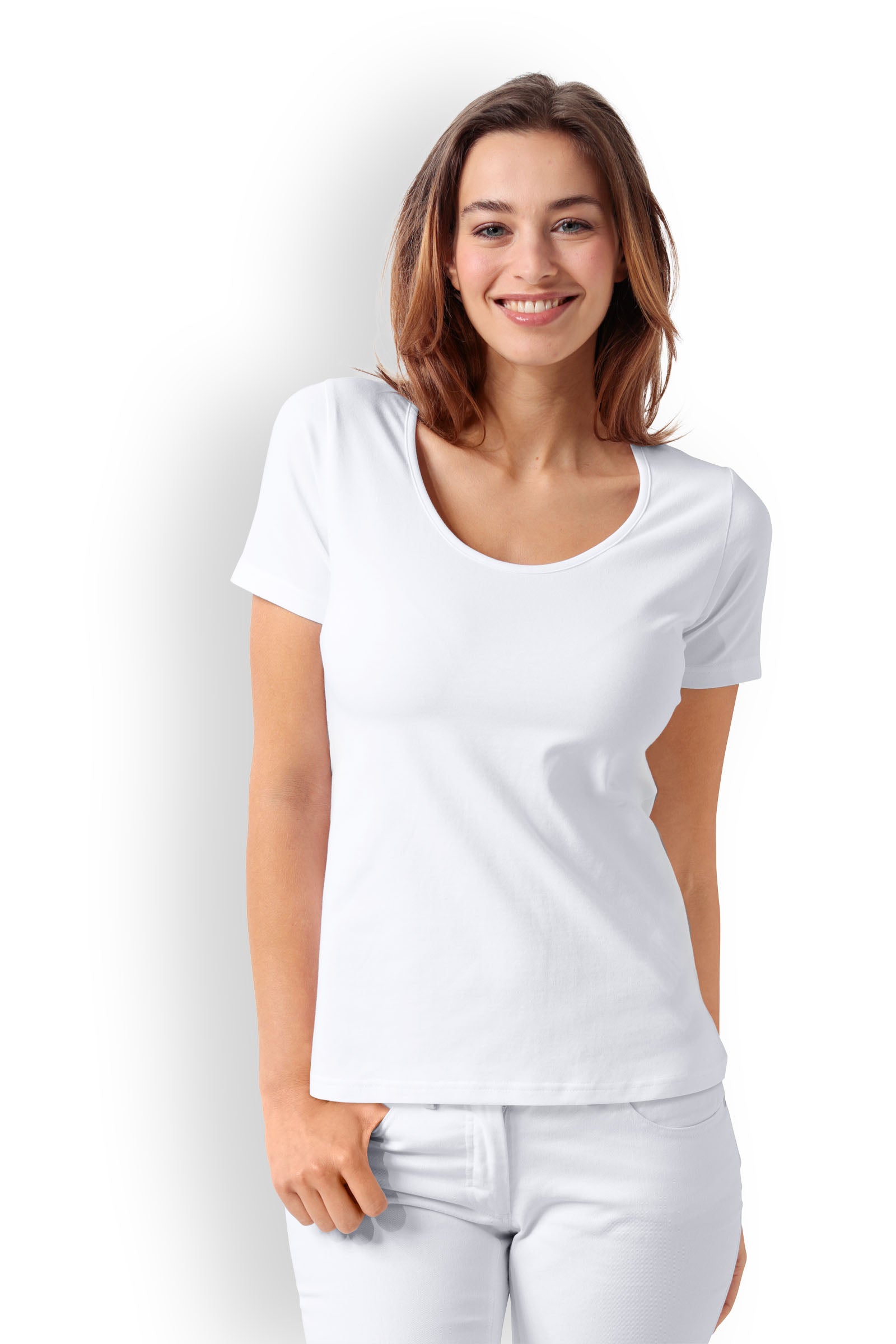 Katoenen shirts dames 2-pack - 1/2 mouw wit