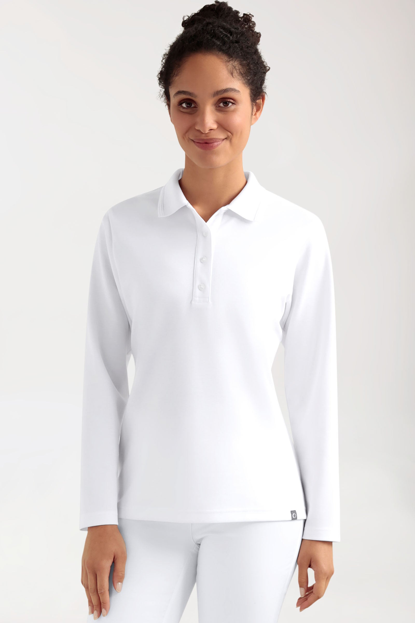 COMFY FLEX stretch longsleeve dames double face piqué - polokraag wit