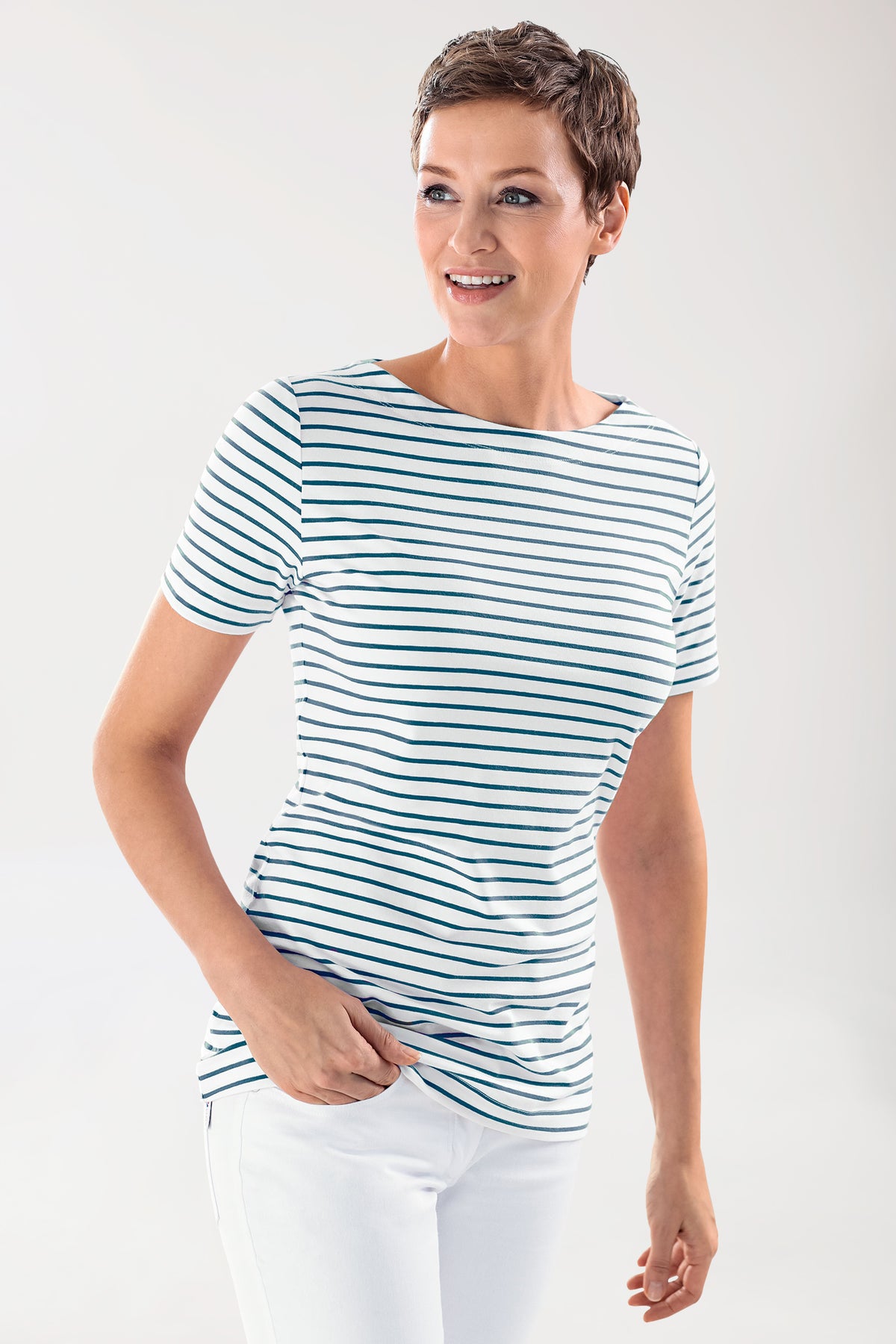 Shirt dames - 1/2 mouw wit/navy