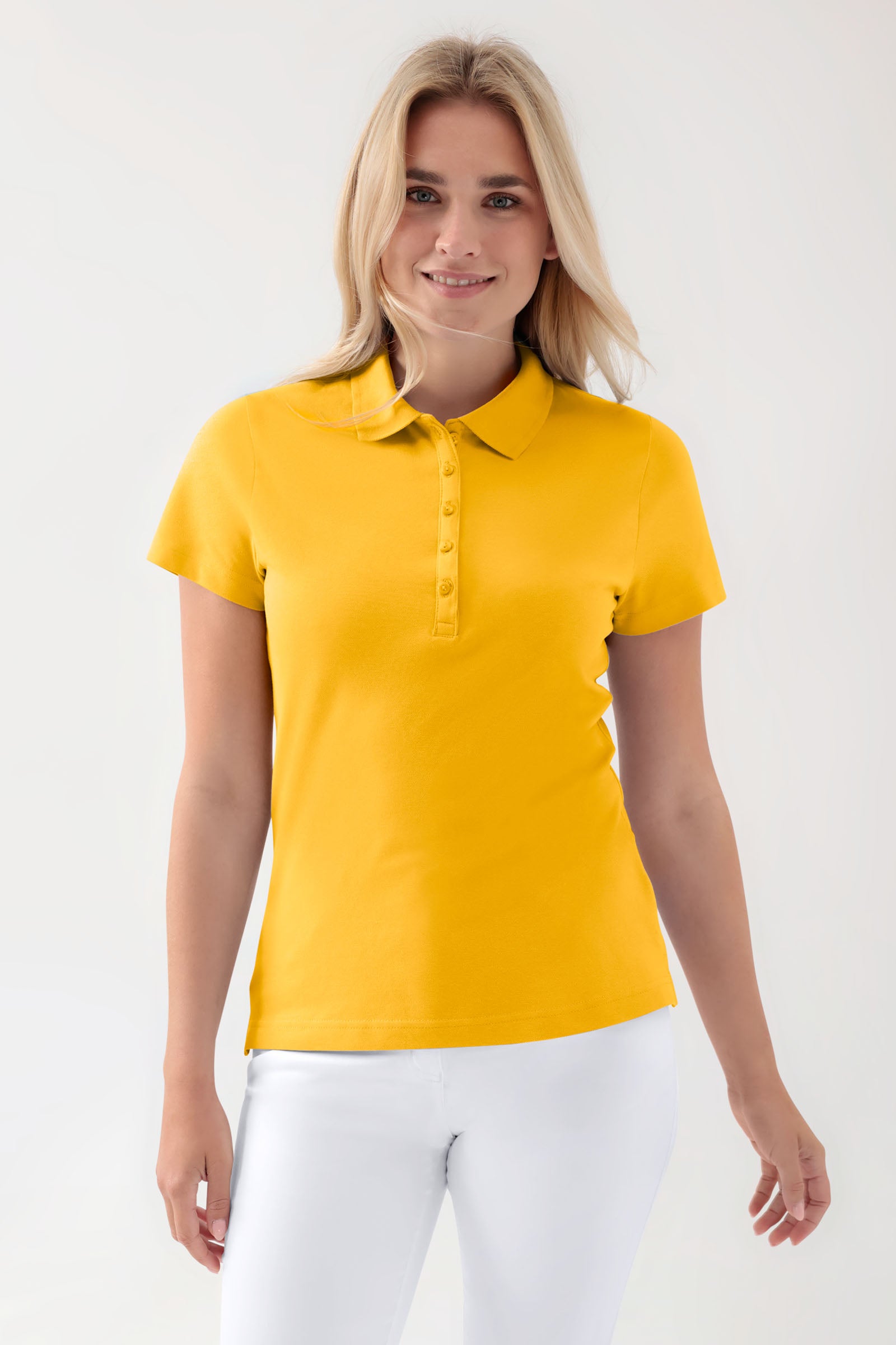 Stretch shirt dames - polokraag zonnegeel