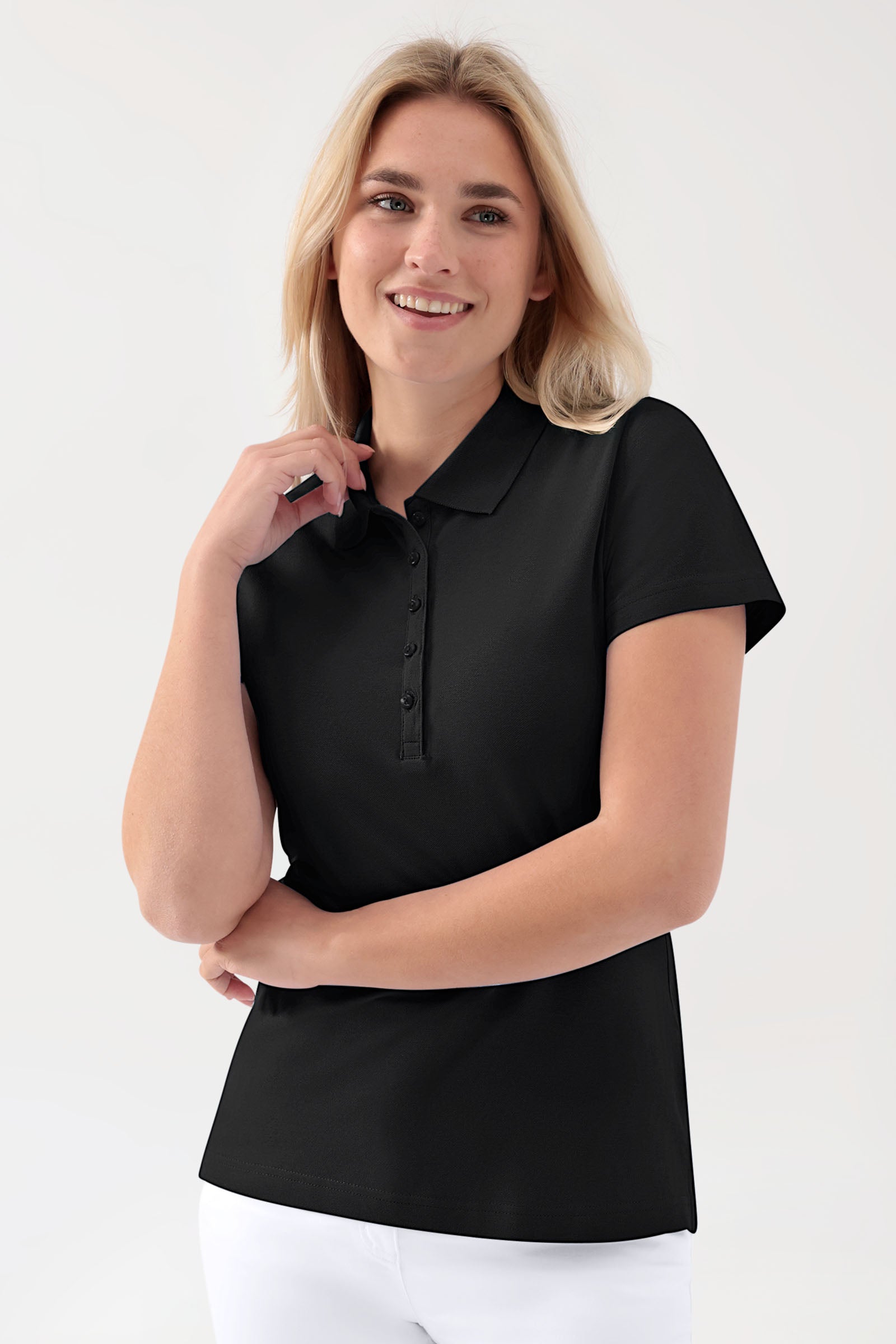 Stretch shirt dames - polokraag zwart