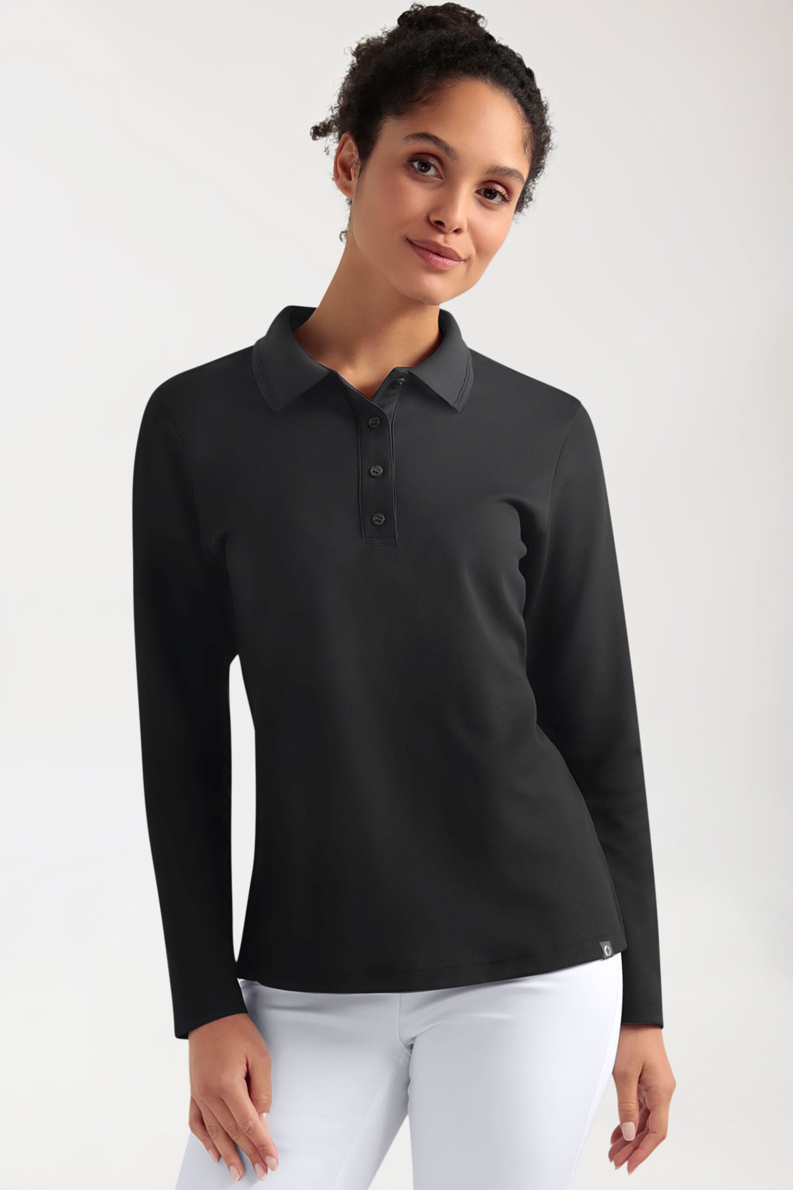 COMFY FLEX stretch longsleeve dames double face piqué - polokraag zwart