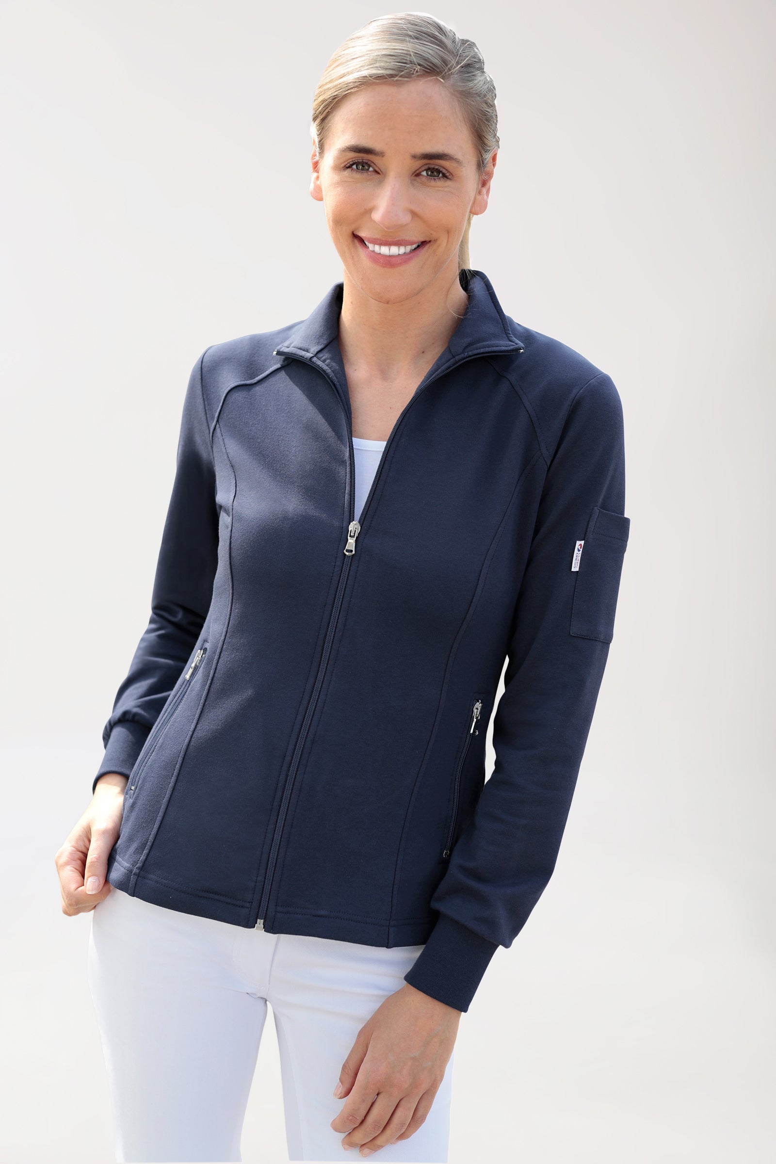 Sweatjack dames - opstaande kraag navy