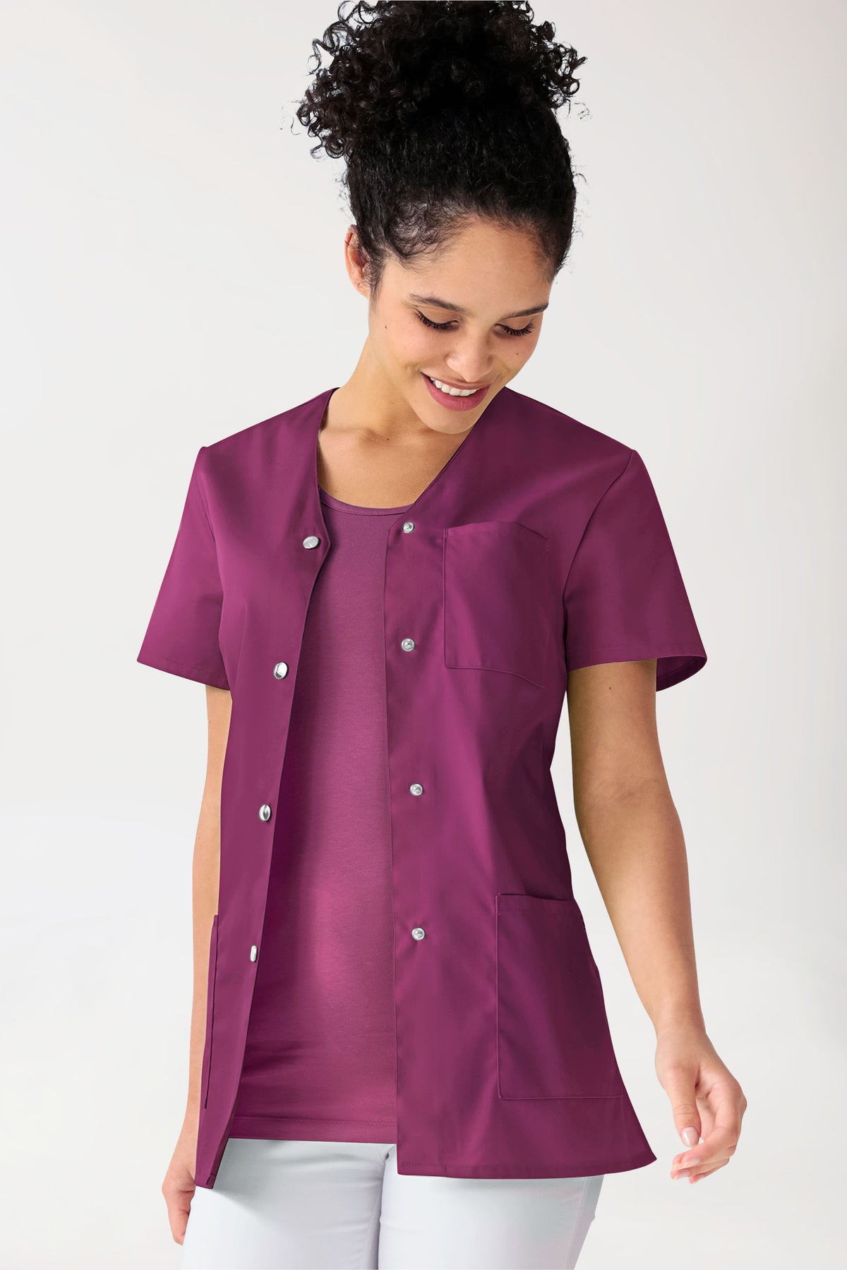 Beauty tuniek dames - met knoopsluiting berry