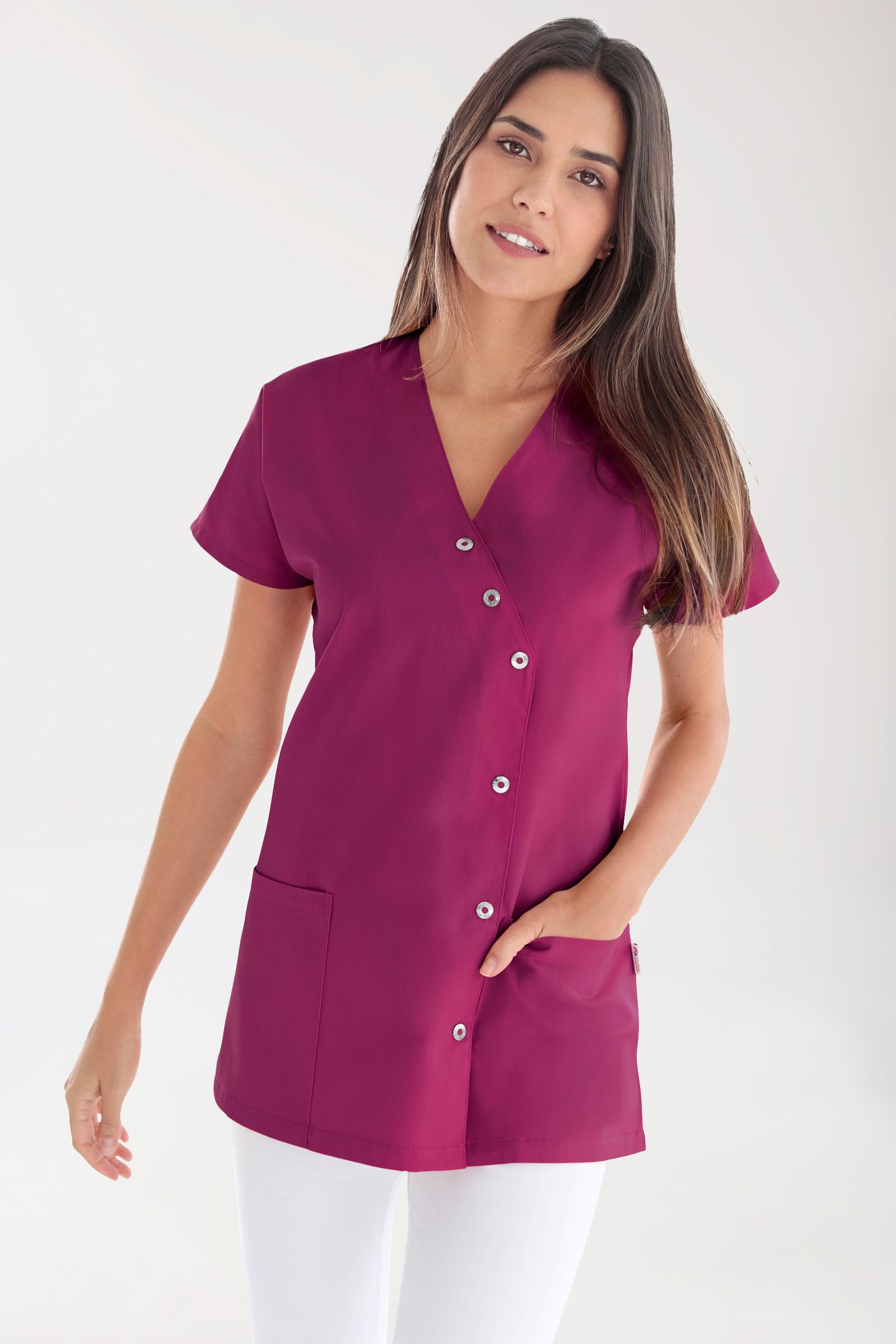 Beauty tuniek dames - asymmetrische knoopsluiting berry