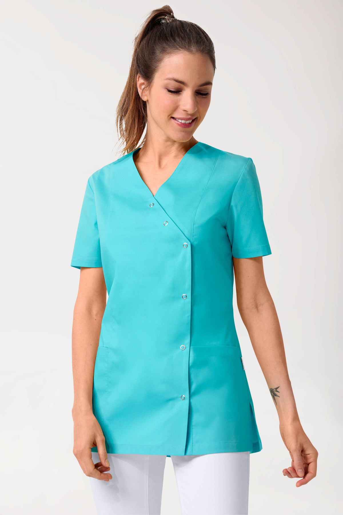 Stretch tuniek dames - met knoopluiting blue curaçao