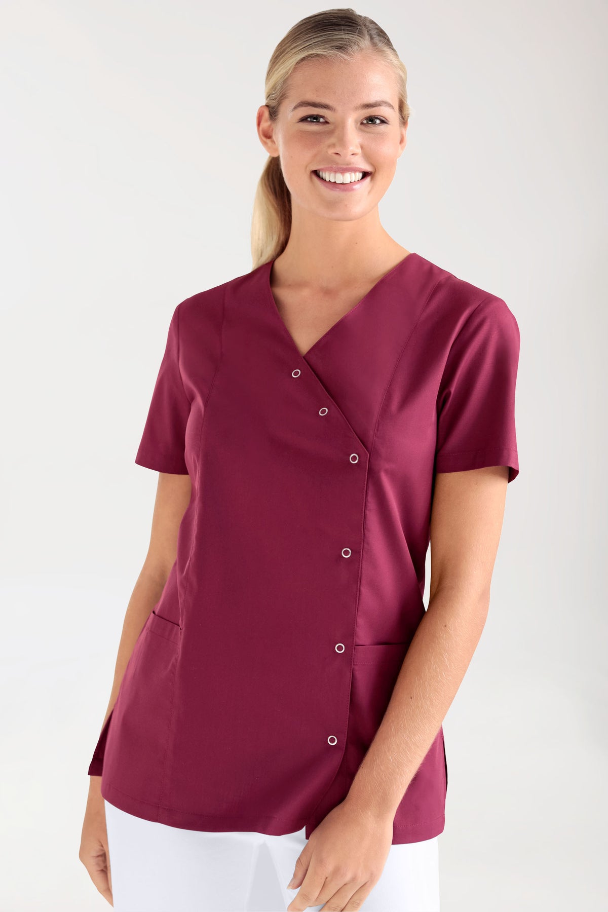 Stretch tuniek dames - met knoopluiting bordeaux