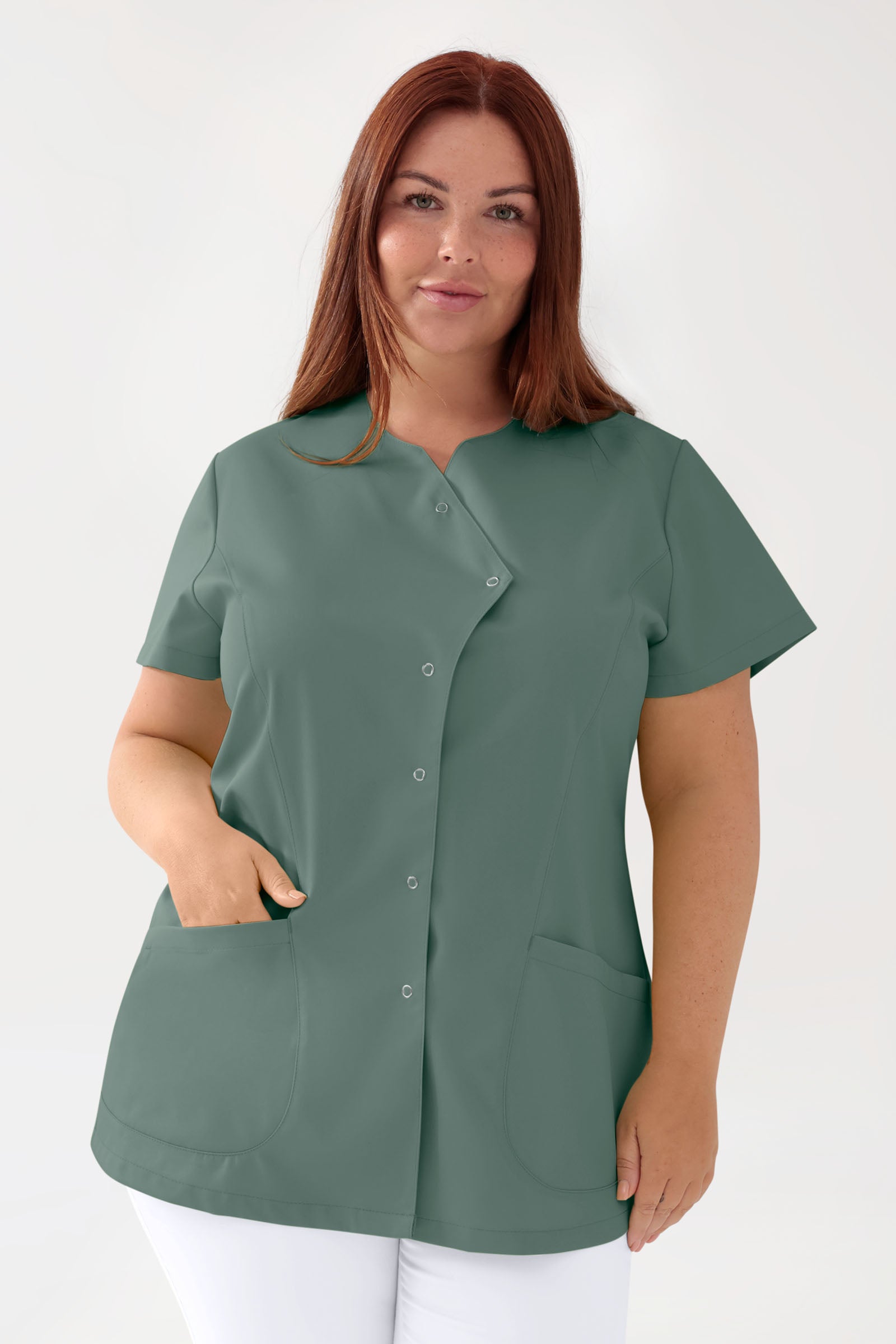 GREEN Stretch tuniek dames - asymetrische knoopsluiting donkergroen