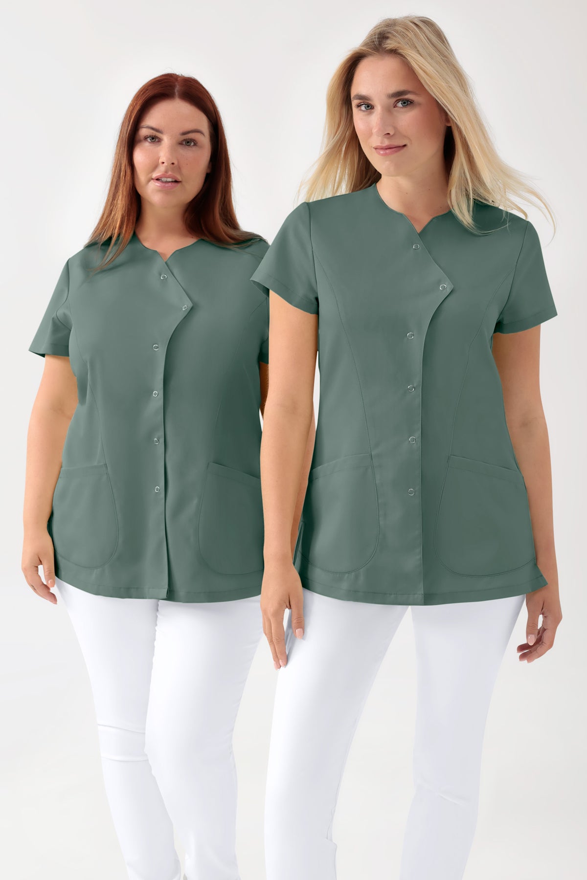 GREEN Stretch tuniek dames - asymetrische knoopsluiting donkergroen, Voorzijde view