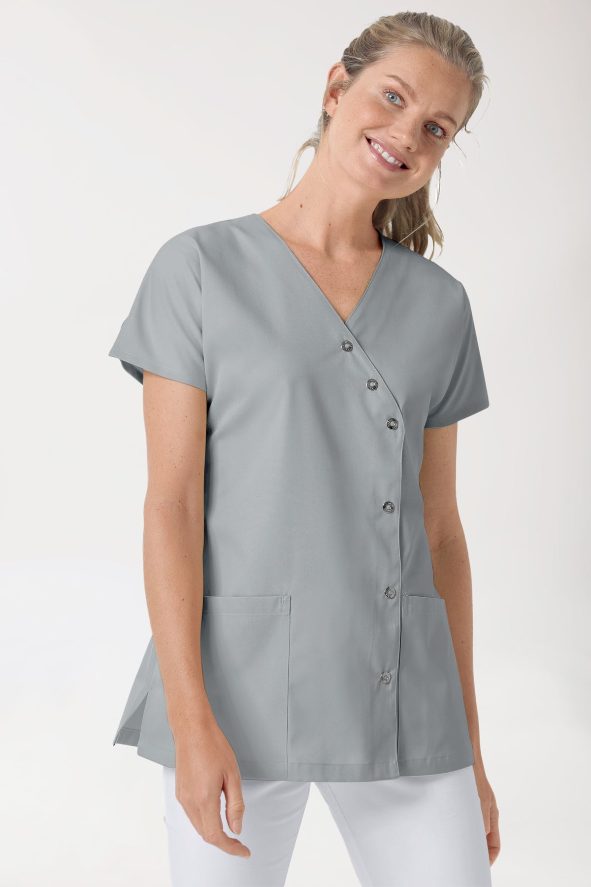 Beauty tuniek dames - asymmetrische knoopsluiting grijs