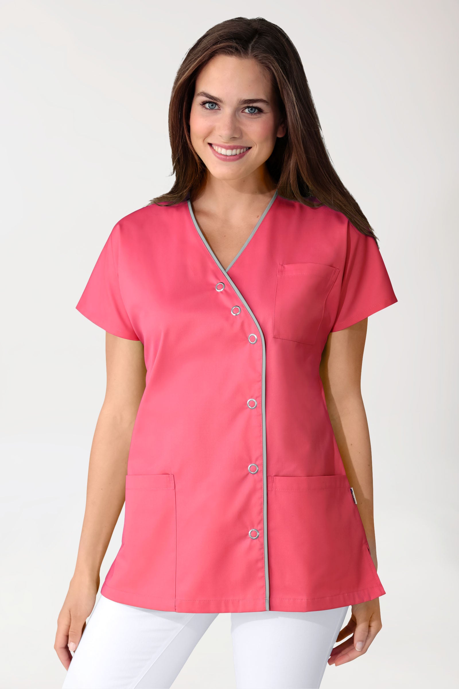 Beauty tuniek dames - asymmetrische knoopsluiting lipstick/grijs