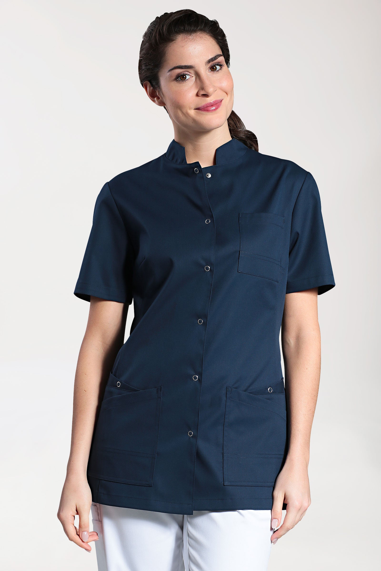 CLINIC STRETCH tuniek dames - knoopsluiting navy, Voorzijde view