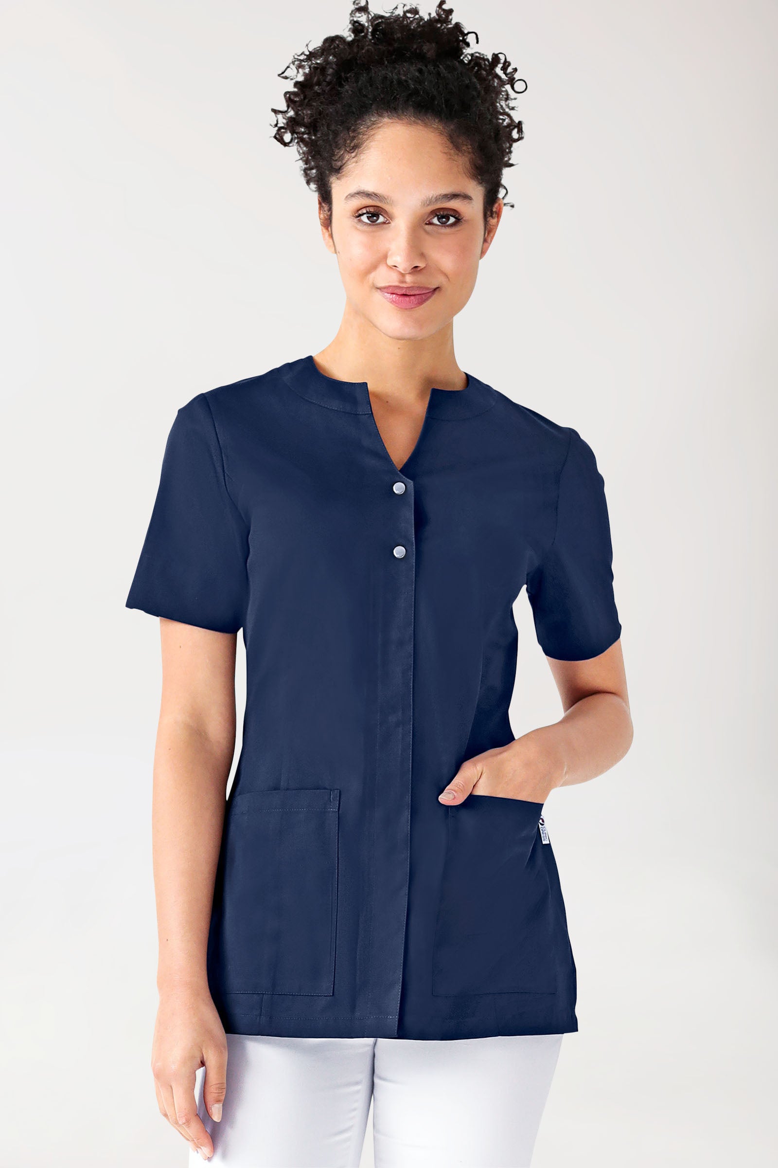 Beauty tuniek dames - bedekte knoopsluiting navy