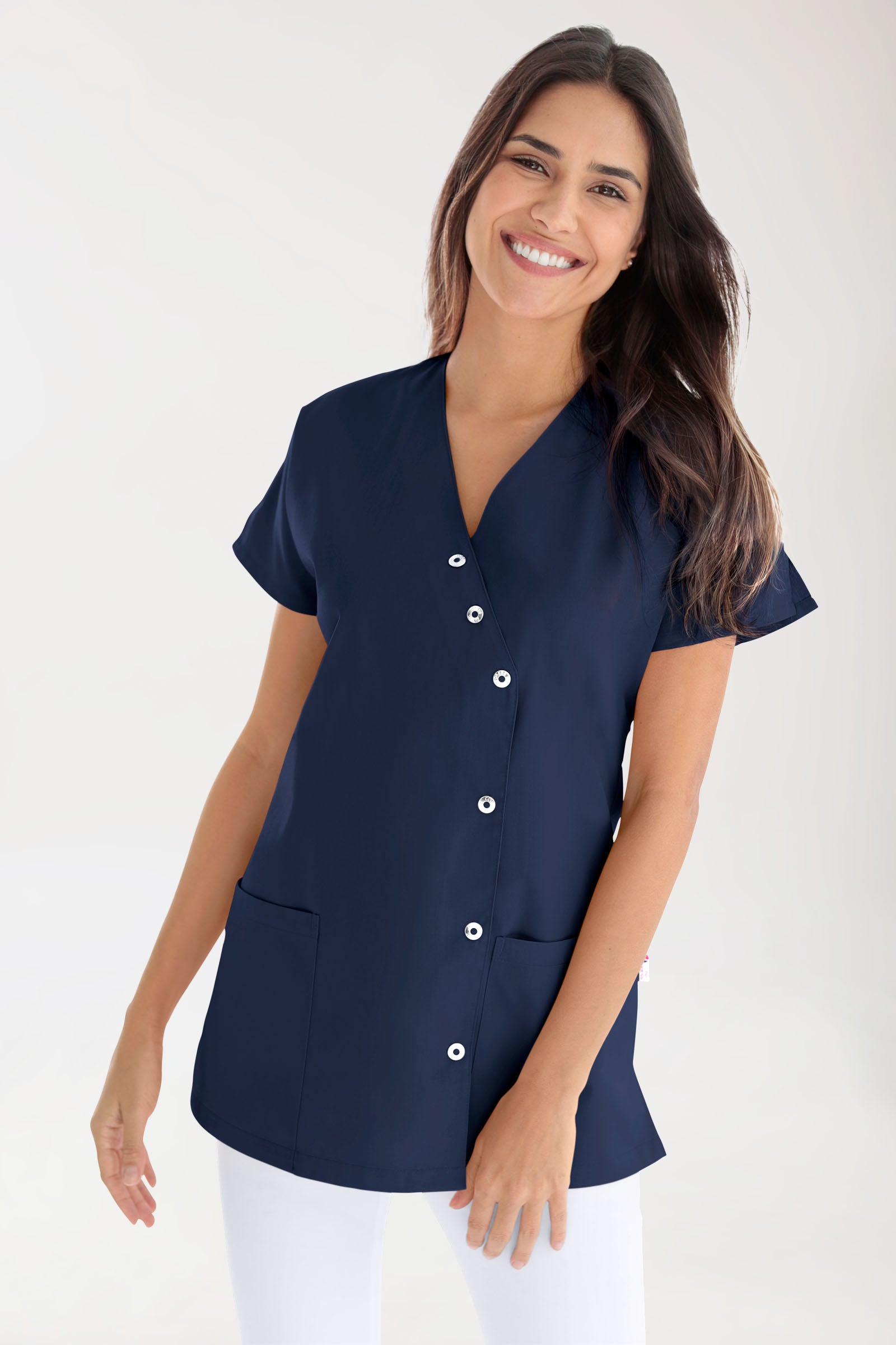 Beauty tuniek dames - asymmetrische knoopsluiting navy