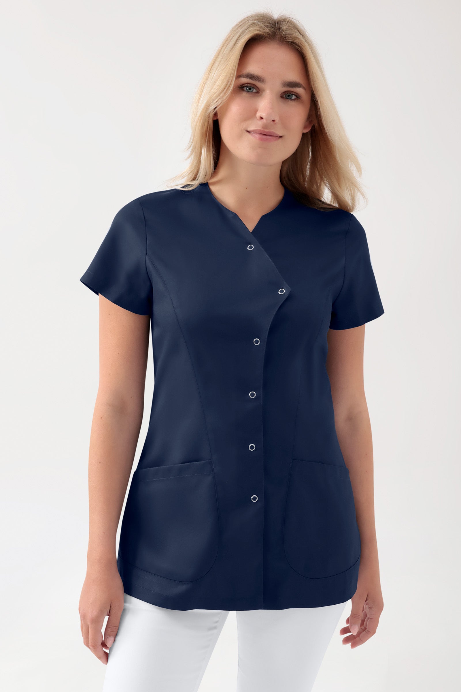 GREEN Stretch tuniek dames - asymetrische knoopsluiting navy