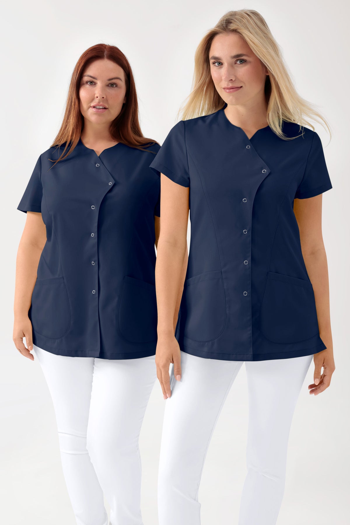 GREEN Stretch tuniek dames - asymetrische knoopsluiting navy, Voorzijde view