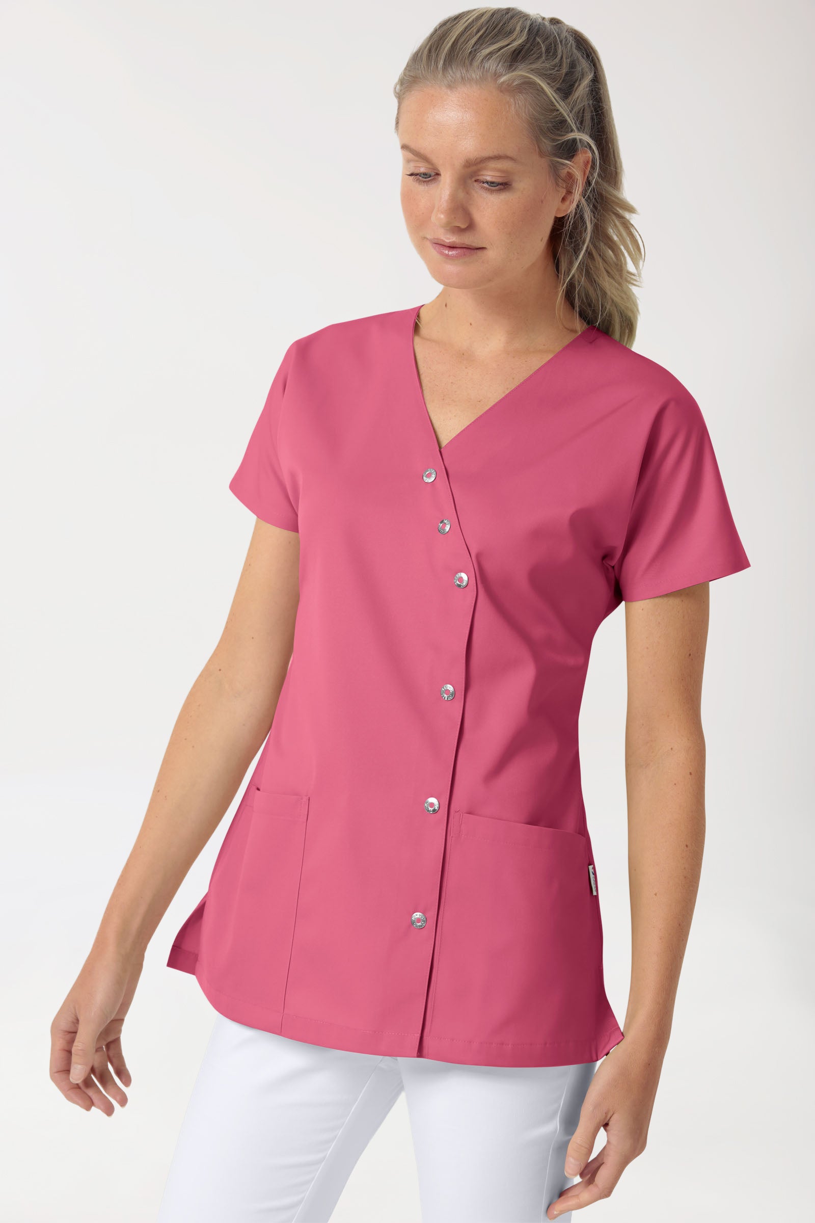 Beauty tuniek dames - asymmetrische knoopsluiting oudrose