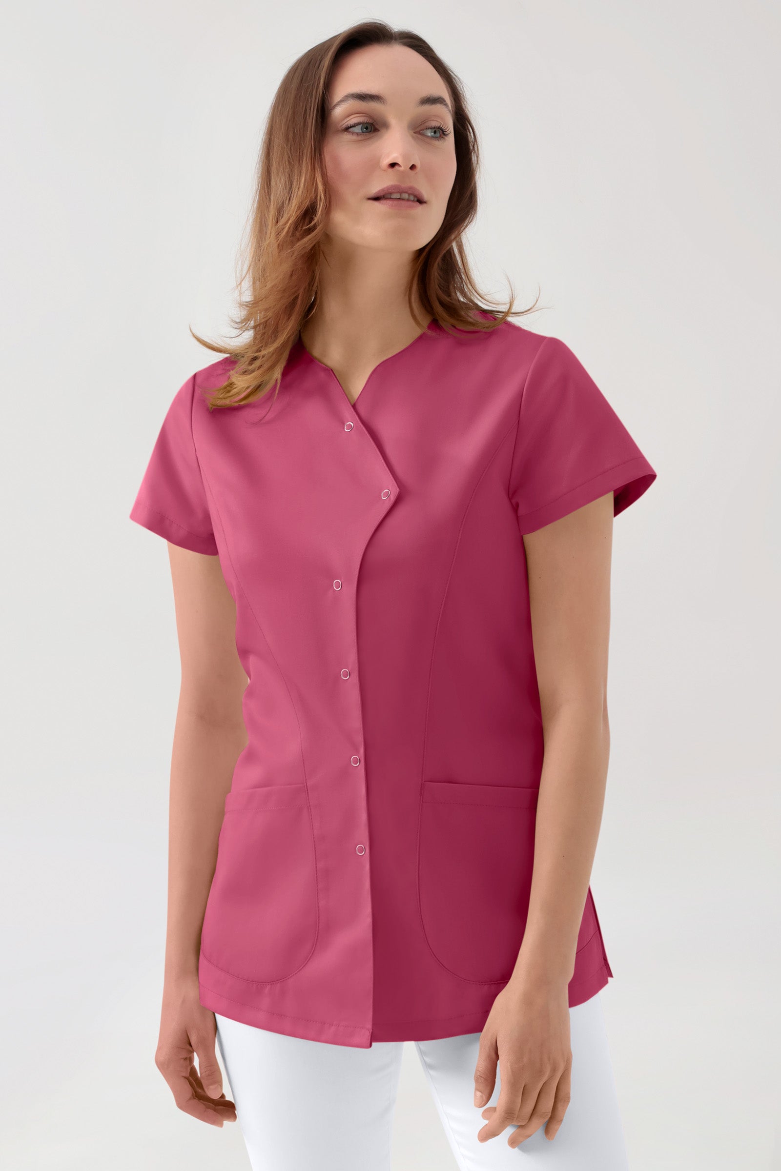 GREEN Stretch tuniek dames - asymetrische knoopsluiting oud rose