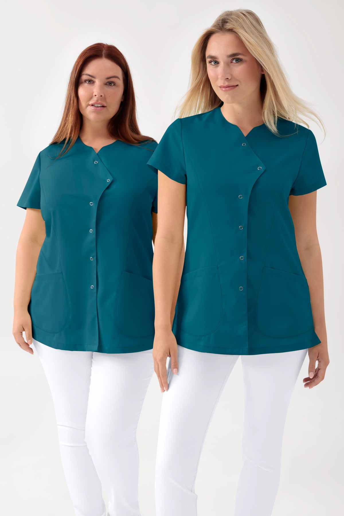 GREEN Stretch tuniek dames - asymetrische knoopsluiting petrol