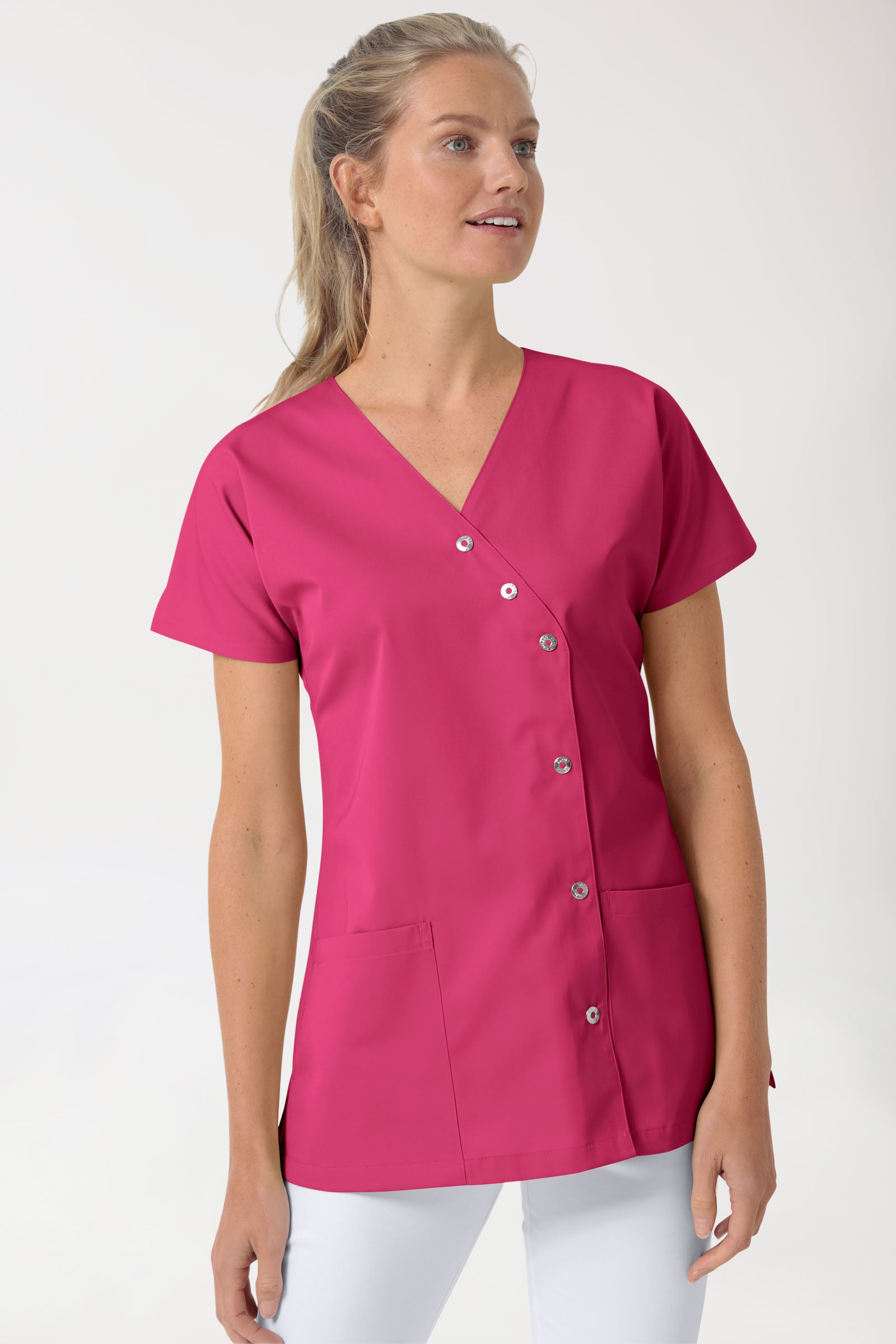 Beauty tuniek dames - asymmetrische knoopsluiting pink
