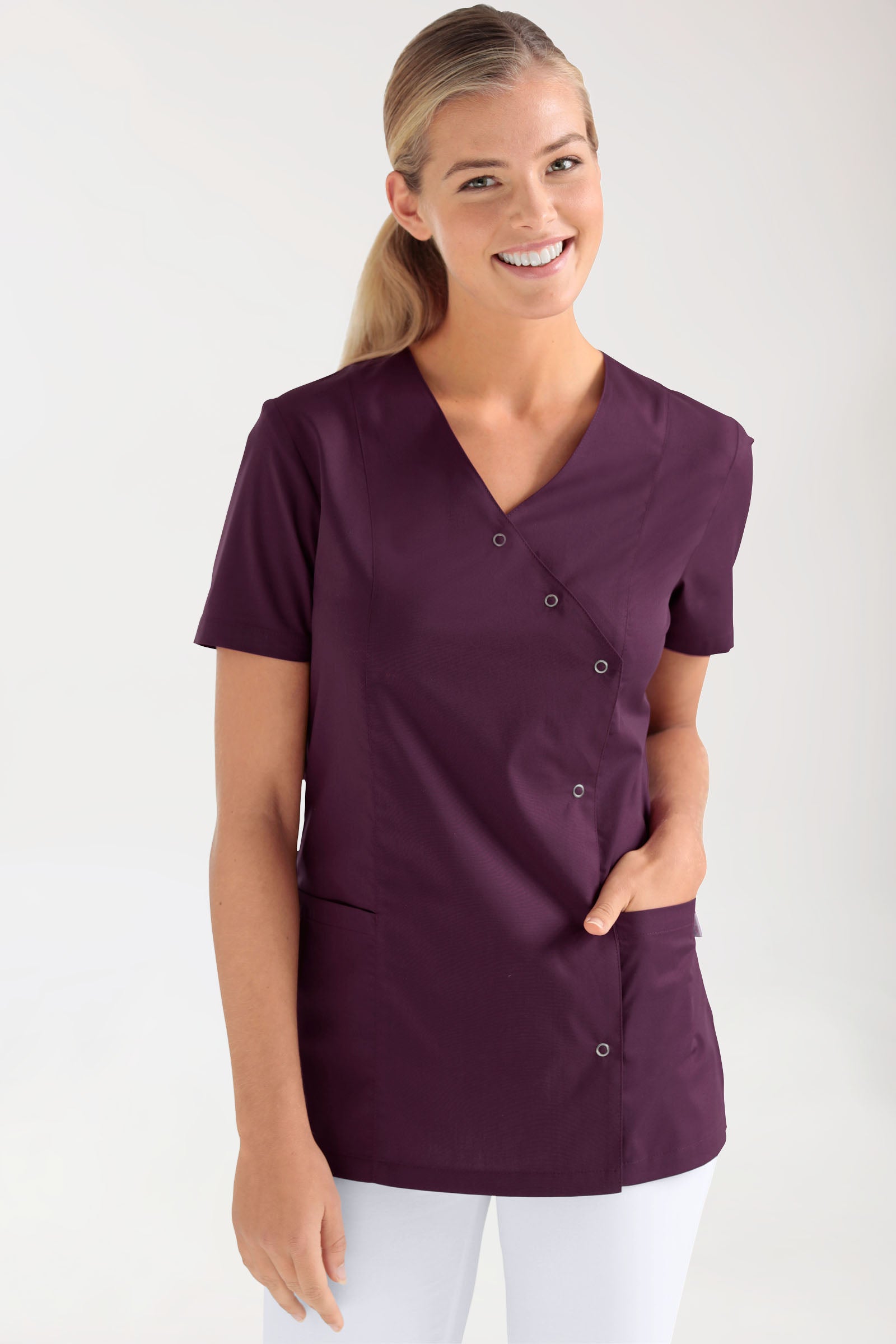Stretch tuniek dames - met knoopluiting pruimen