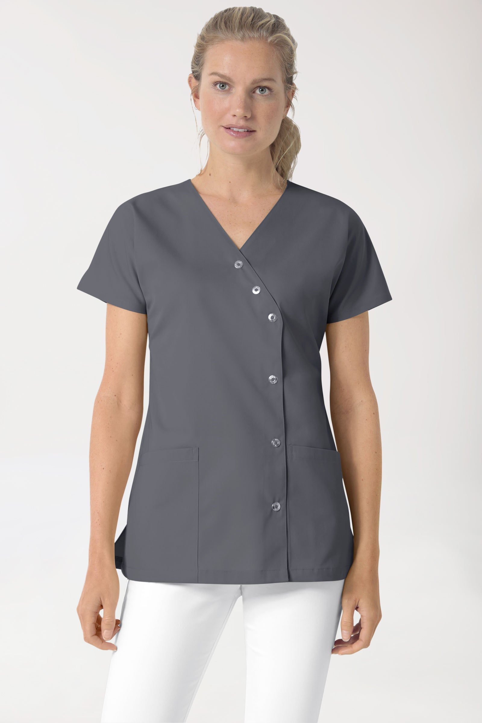 Beauty tuniek dames - asymmetrische knoopsluiting steengrijs