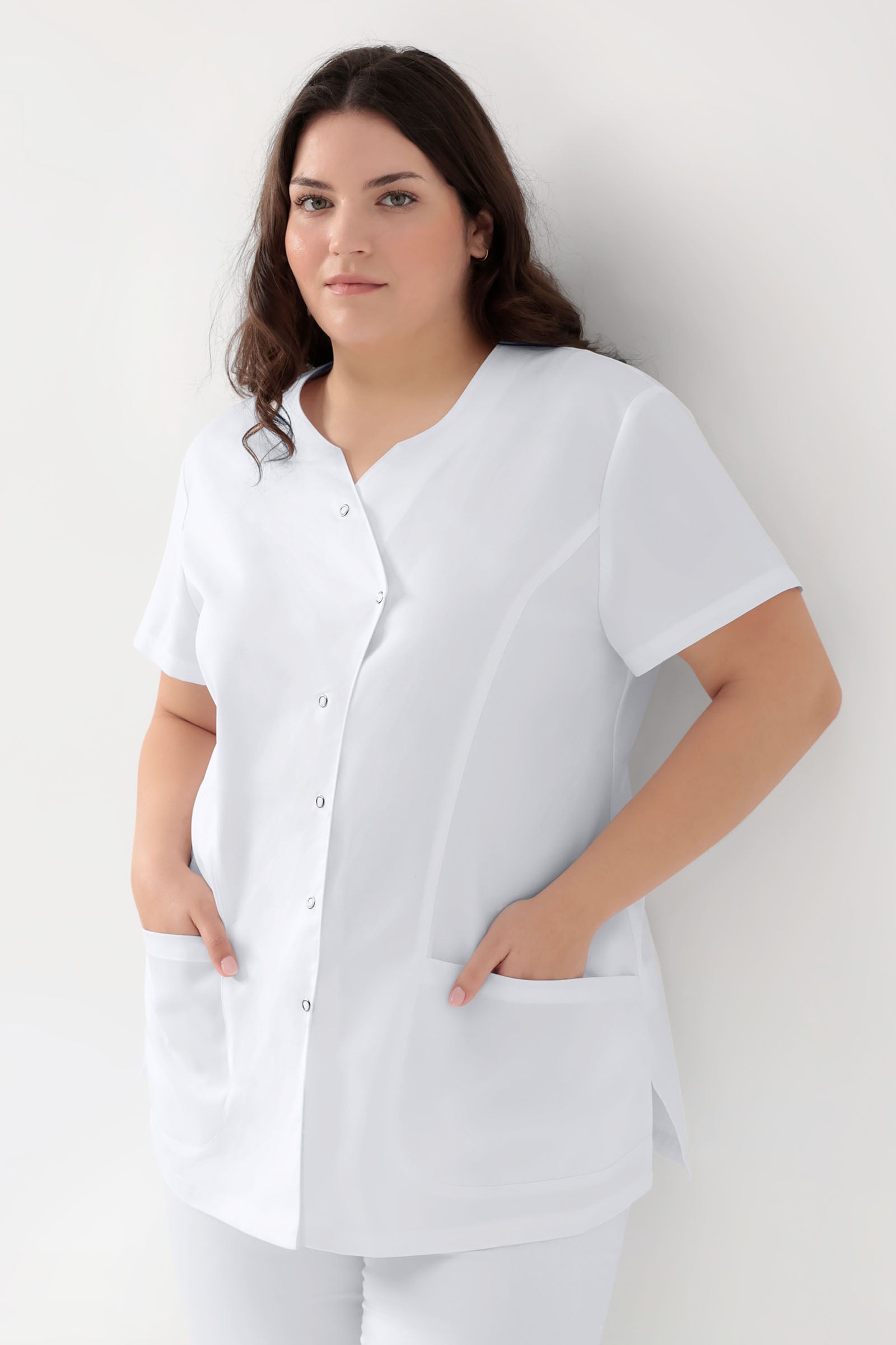 GREEN Stretch tuniek dames - asymetrische knoopsluiting wit